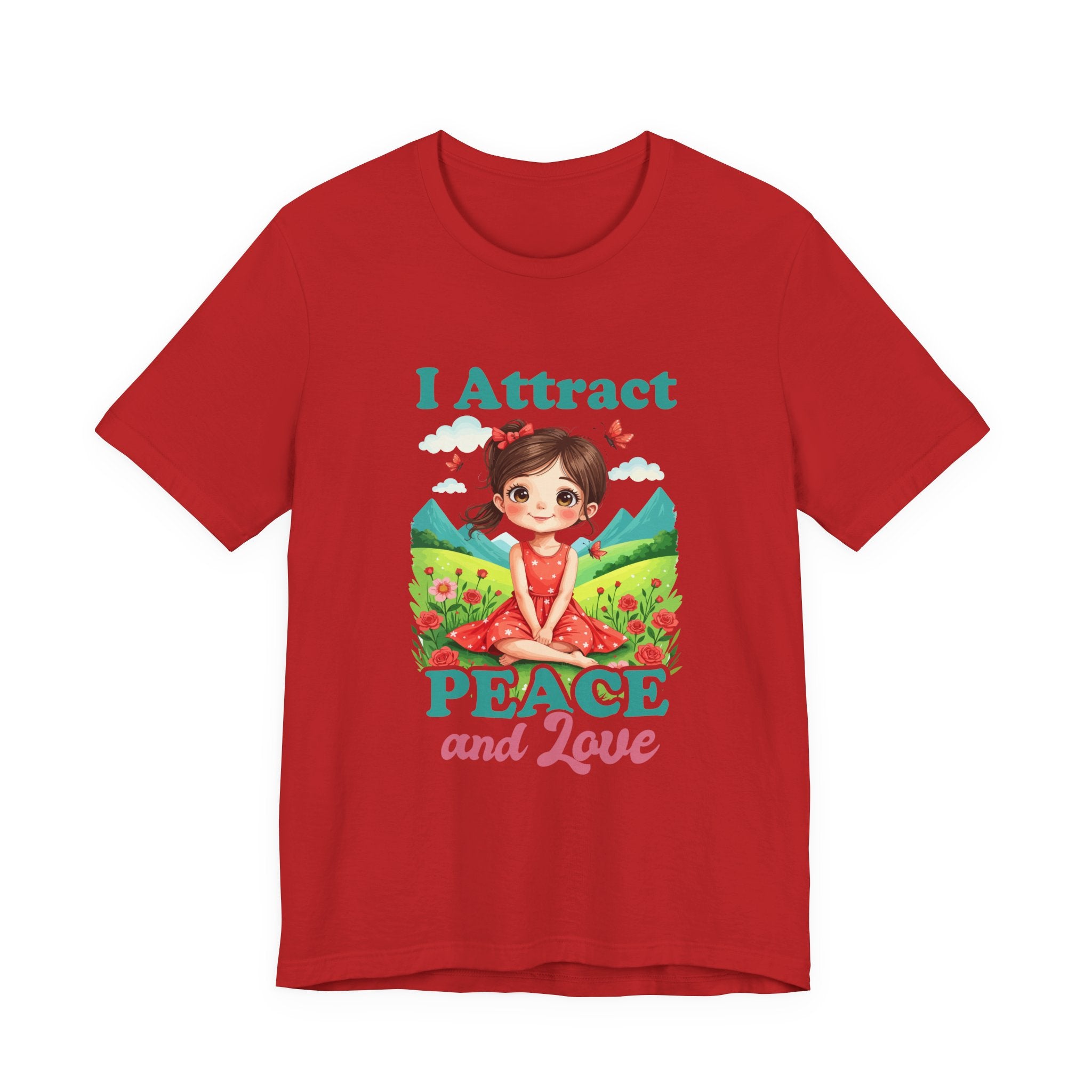 I Attract PEACE & Love – Little Girl in Nature with Butterflies Graphic T-Shirt