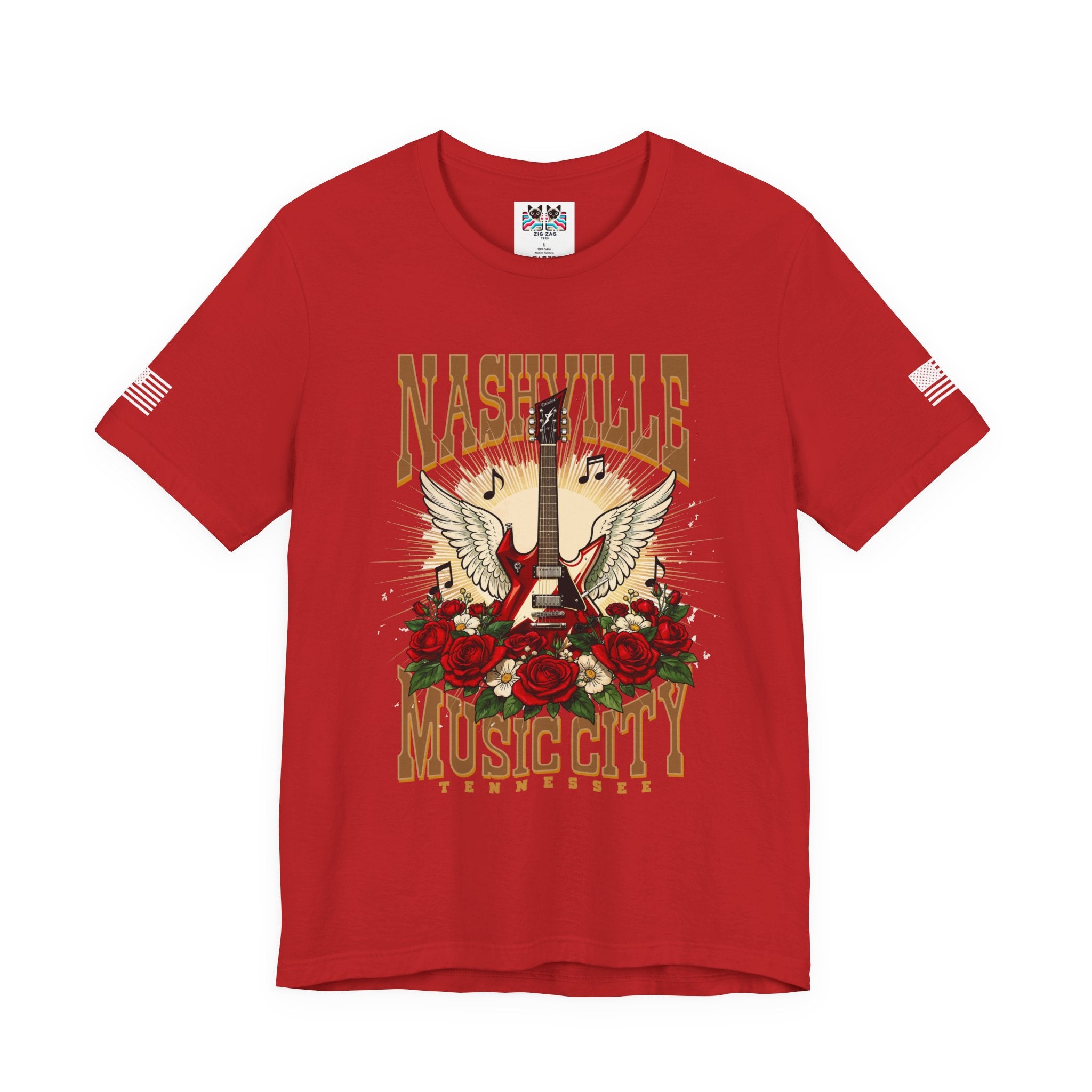 Nashville Music City Tennessee T-Shirt – Winged Electric Guitar Rose Floral Graphic Tee
