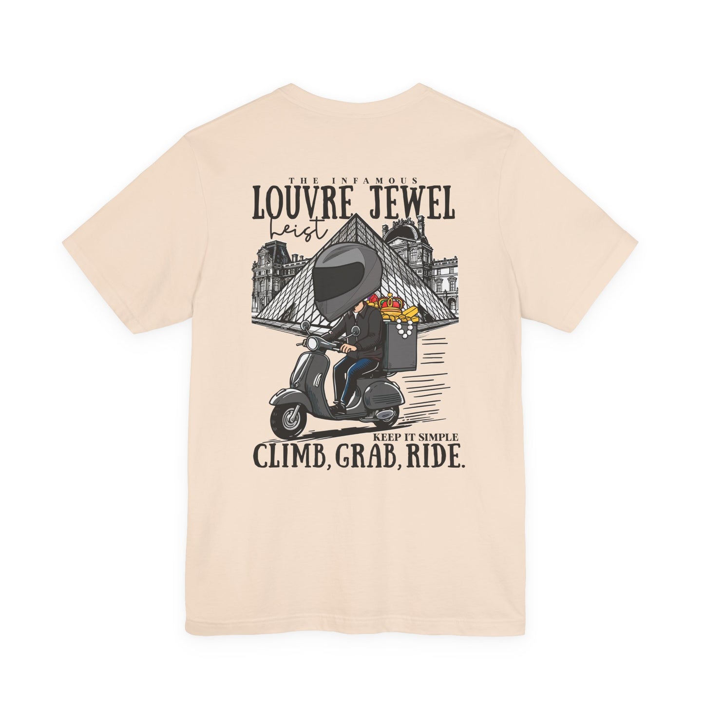 The Louvre Jewel Heist – Paris Heist Humor [Black Text] T-Shirt