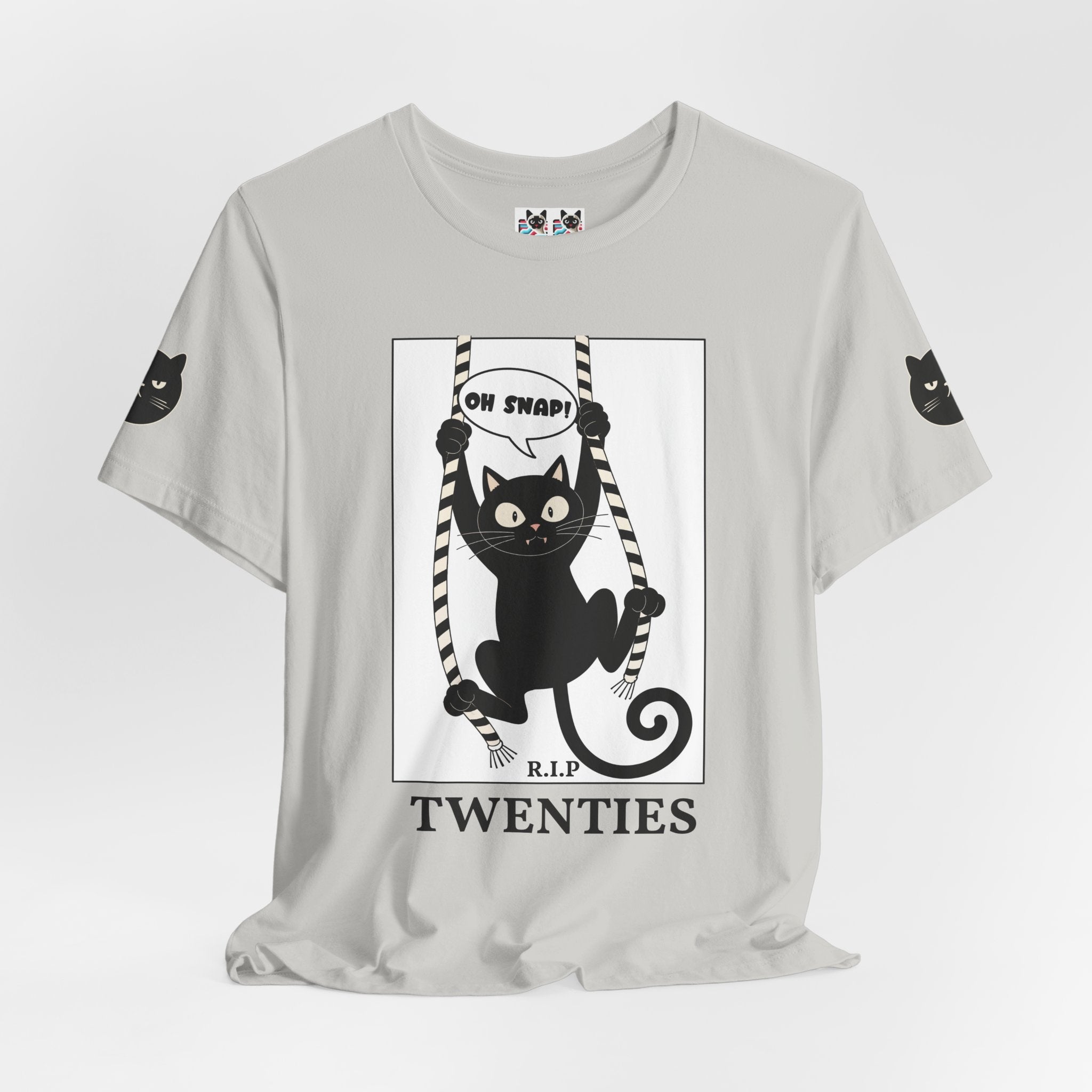 Custom T-Shirt - Oh Snap Funny Cat T-Shirt – Cat Hanging from Blinds Mischievous Kitten Humor Graphic Tee