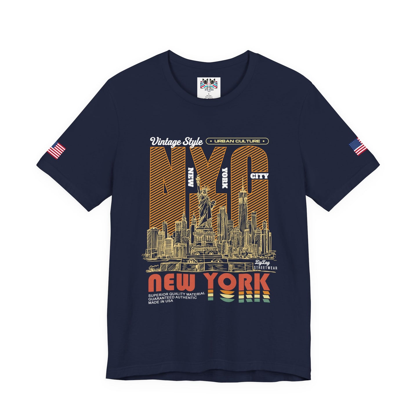 Vintage NYC T-Shirt - New York City Urban Culture Retro Orange Striped Design