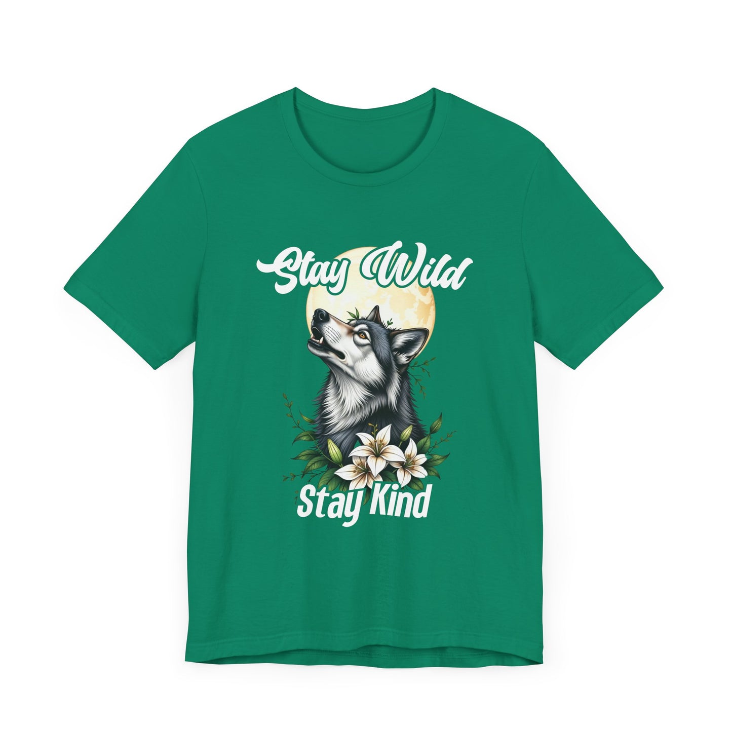 Stay Wild Stay Kind Wolf T-Shirt – Moon and Flower Nature Graphic