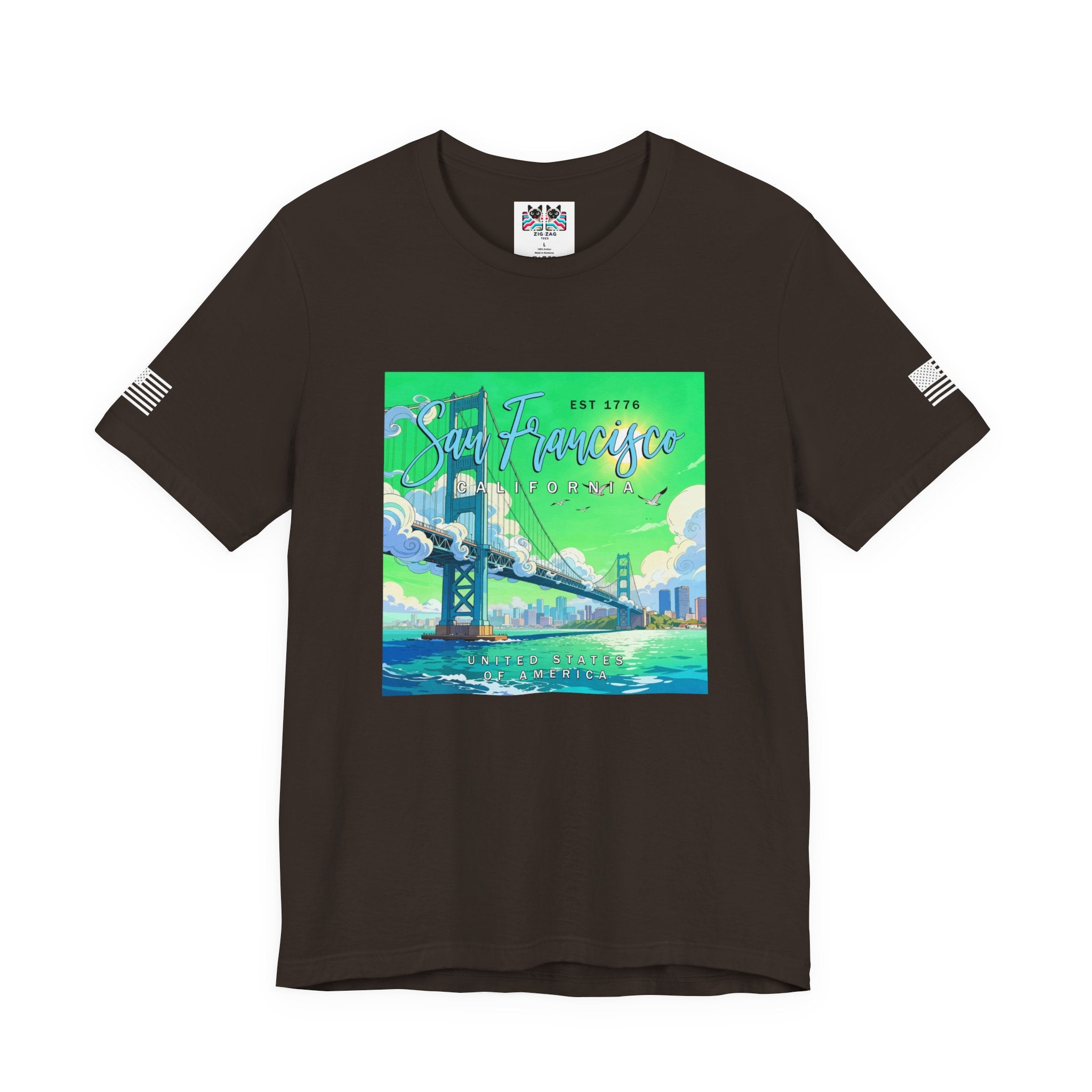San Francisco California Est 1776 T-Shirt – Golden Gate Bridge Illustrated Graphic Tee United States of America