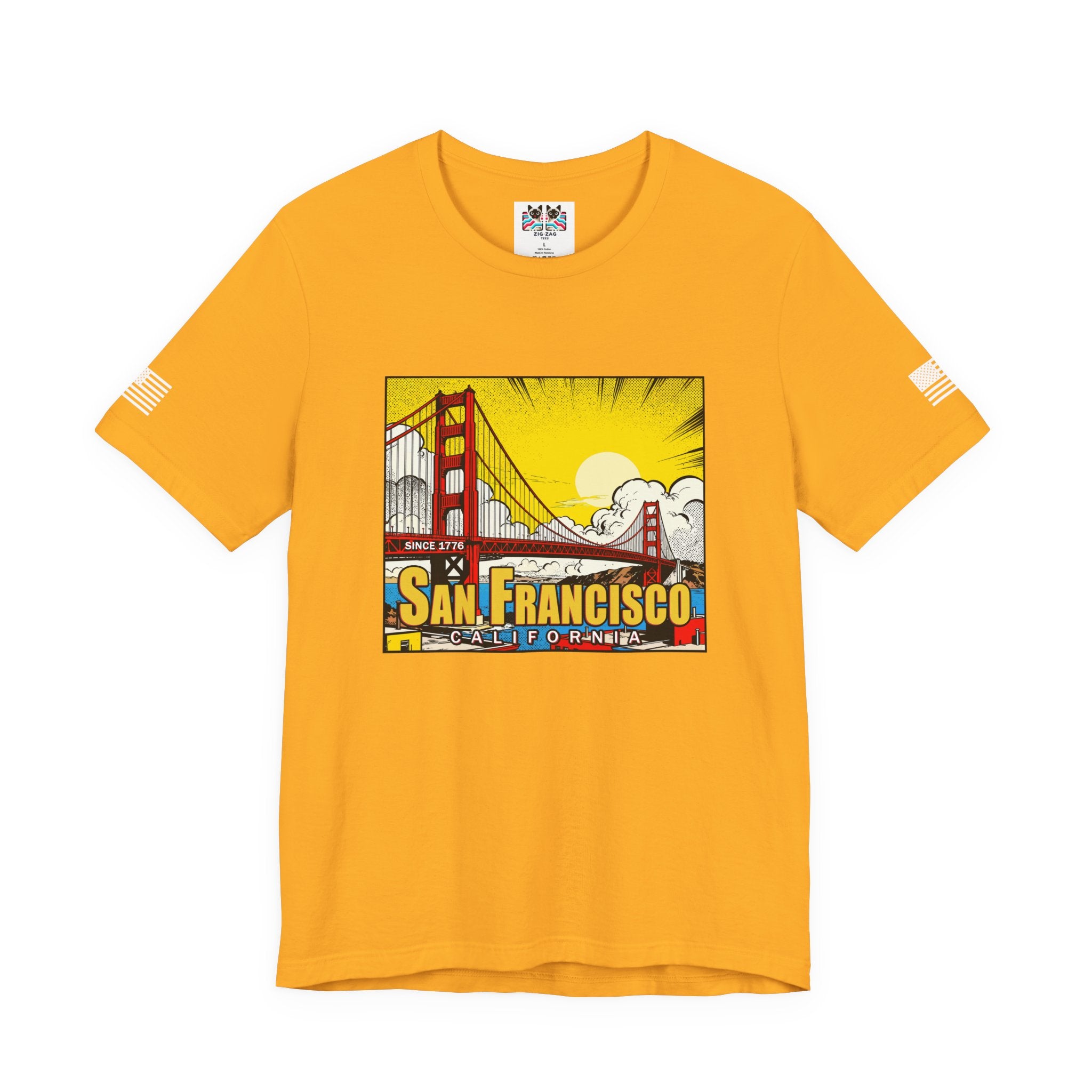 San Francisco California Comic Style T-Shirt – Golden Gate Bridge Pop Art Graphic Tee Since 1776
