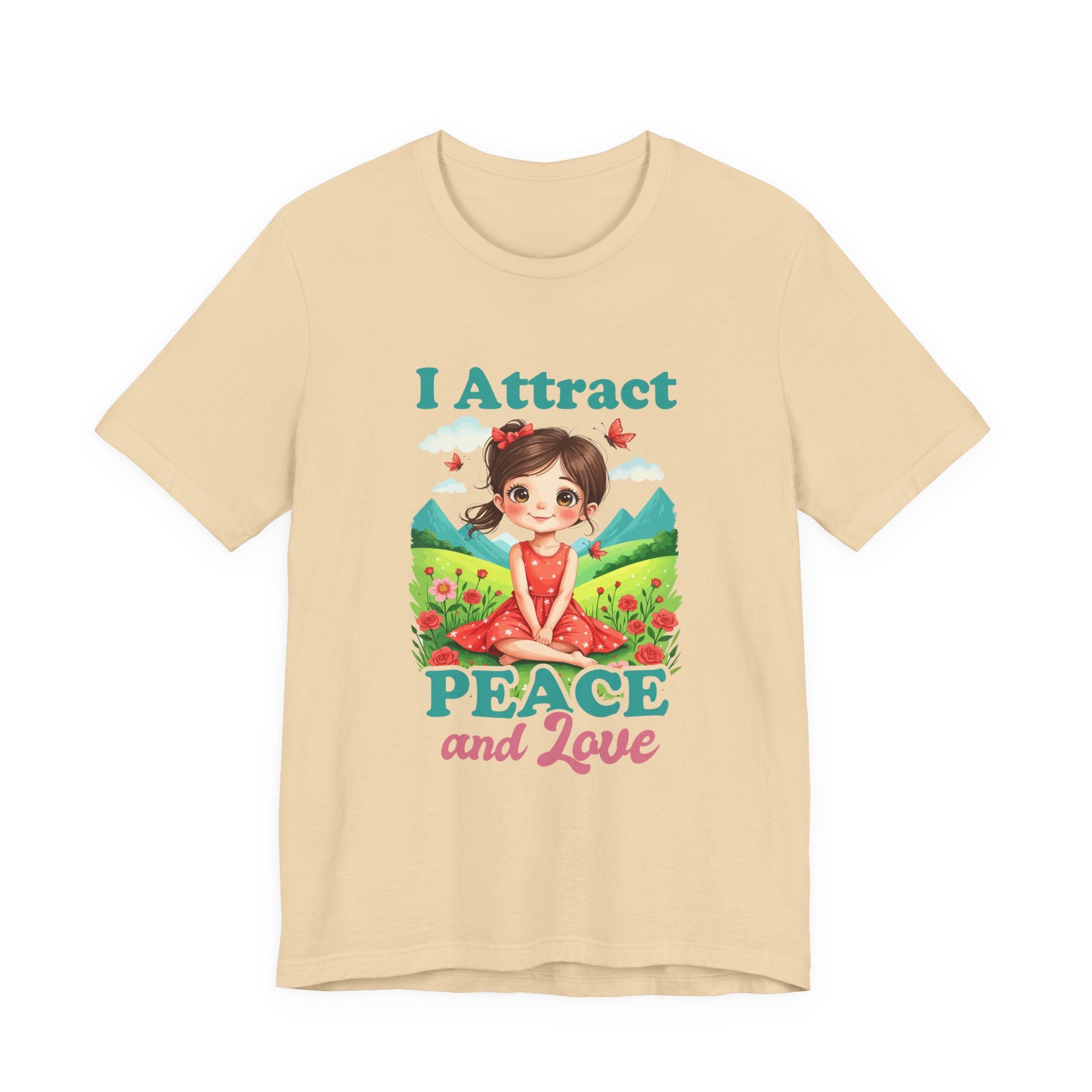 I Attract PEACE & Love – Little Girl in Nature with Butterflies Graphic T-Shirt