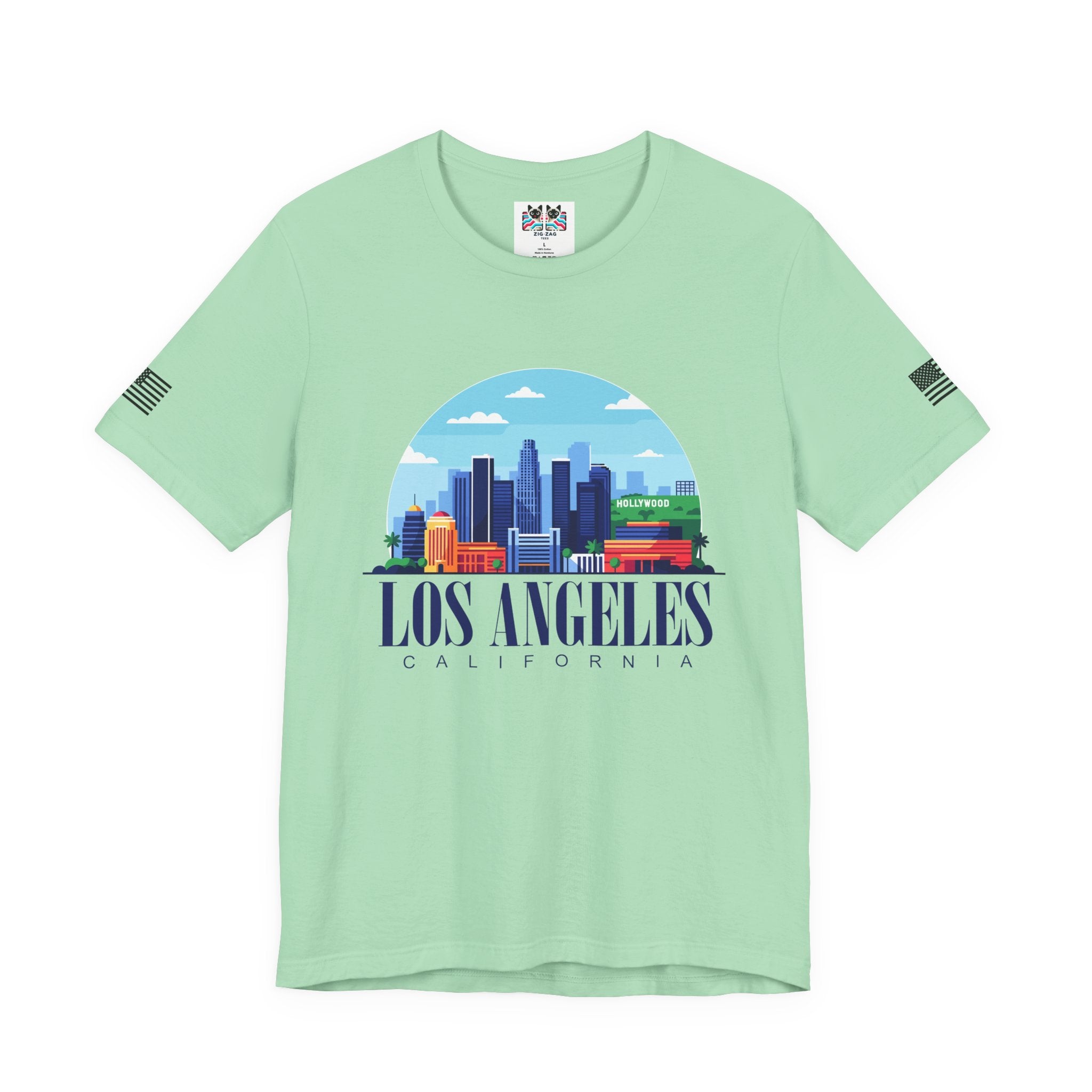Los Angeles California T-Shirt – Hollywood Sign Colorful Illustrated Skyline Circle Tee