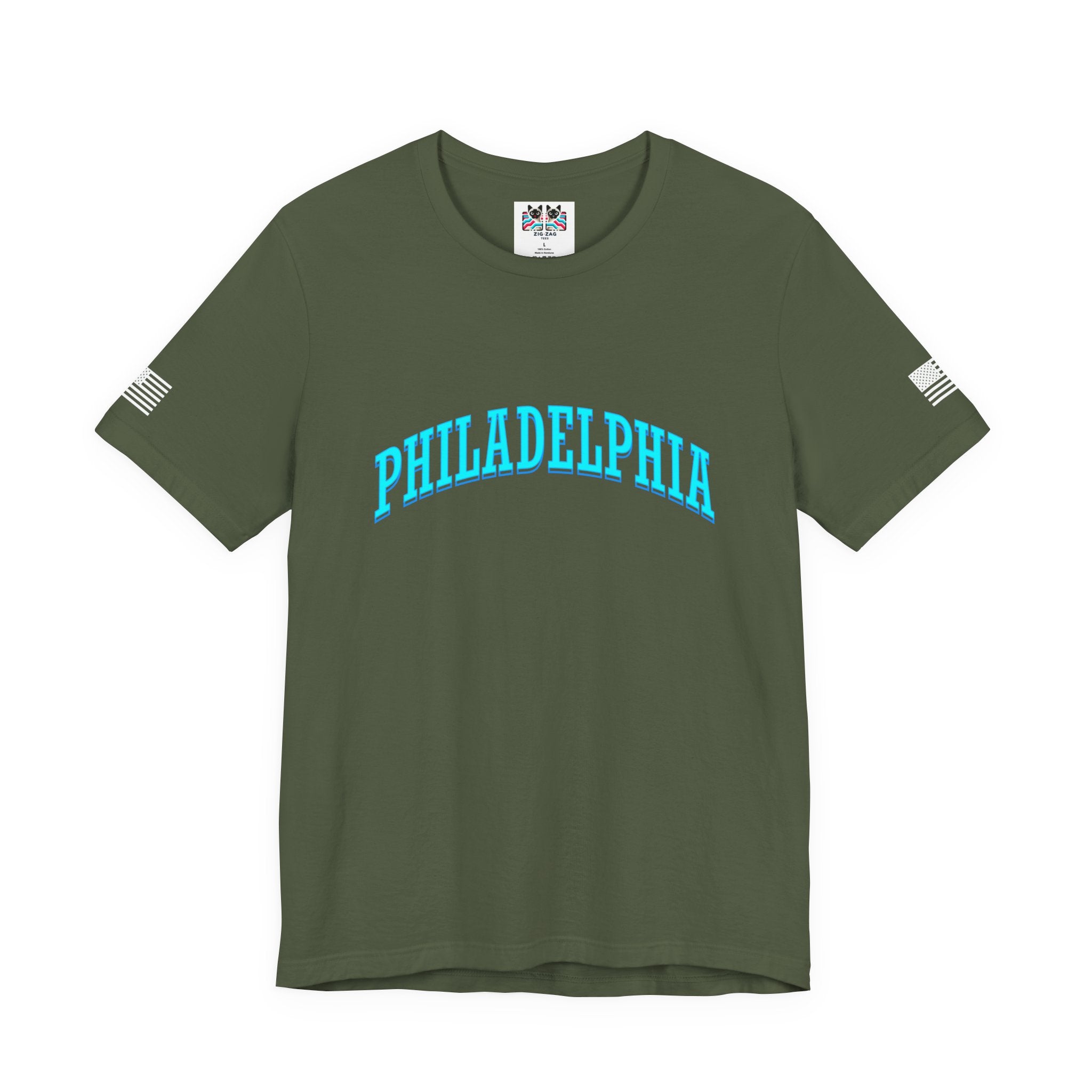 Philadelphia T-Shirt – Bold Arched Teal Varsity Typography Graphic Tee