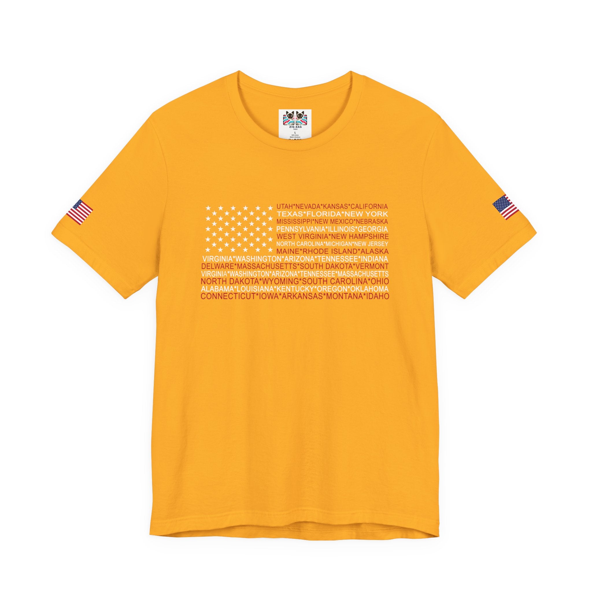 American Flag 50 States T-Shirt – All State Names USA Patriotic Typography Graphic Tee