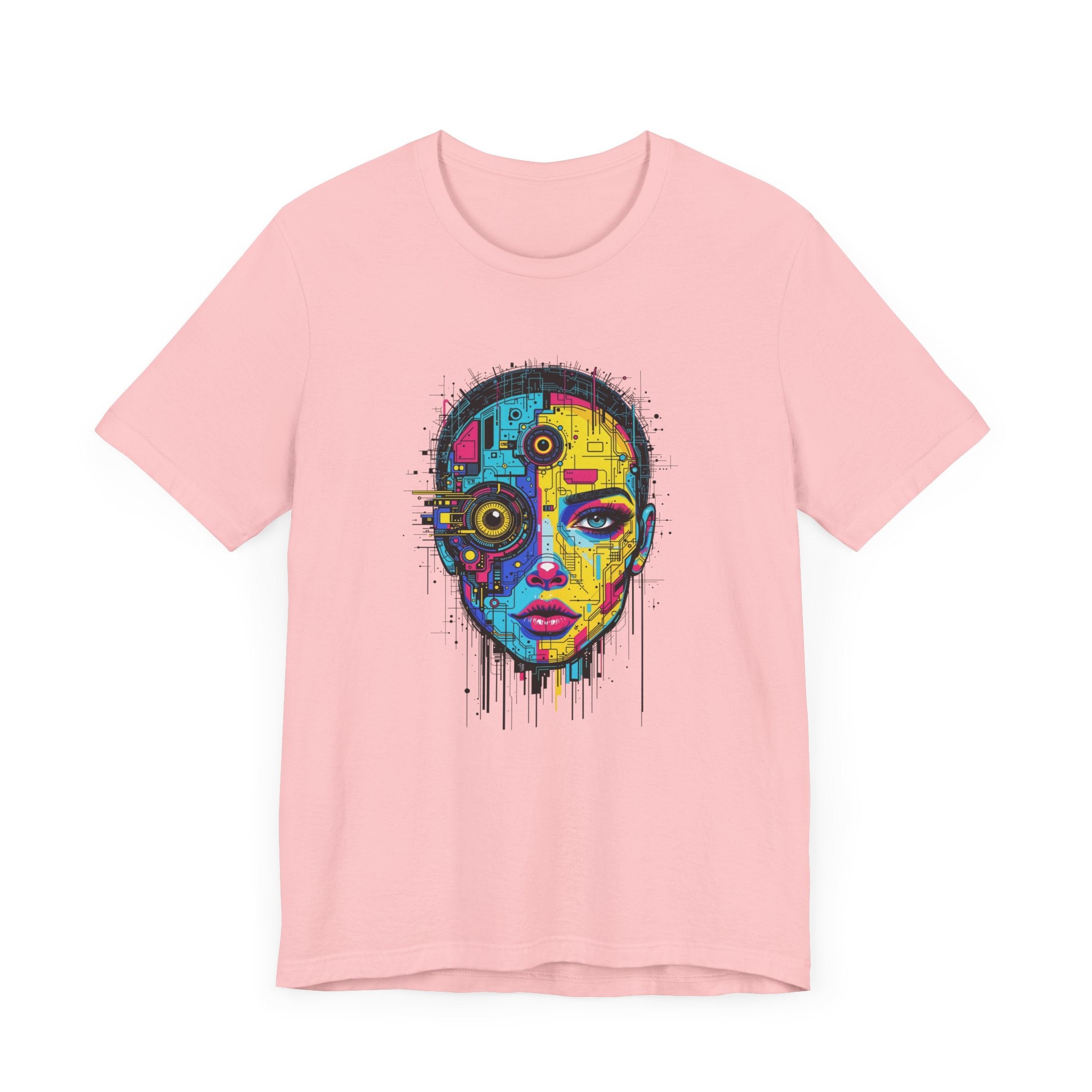 Third Eye Glitch – Robotic Woman with Circuit Face and Three Eyes Graphic T-Shirt