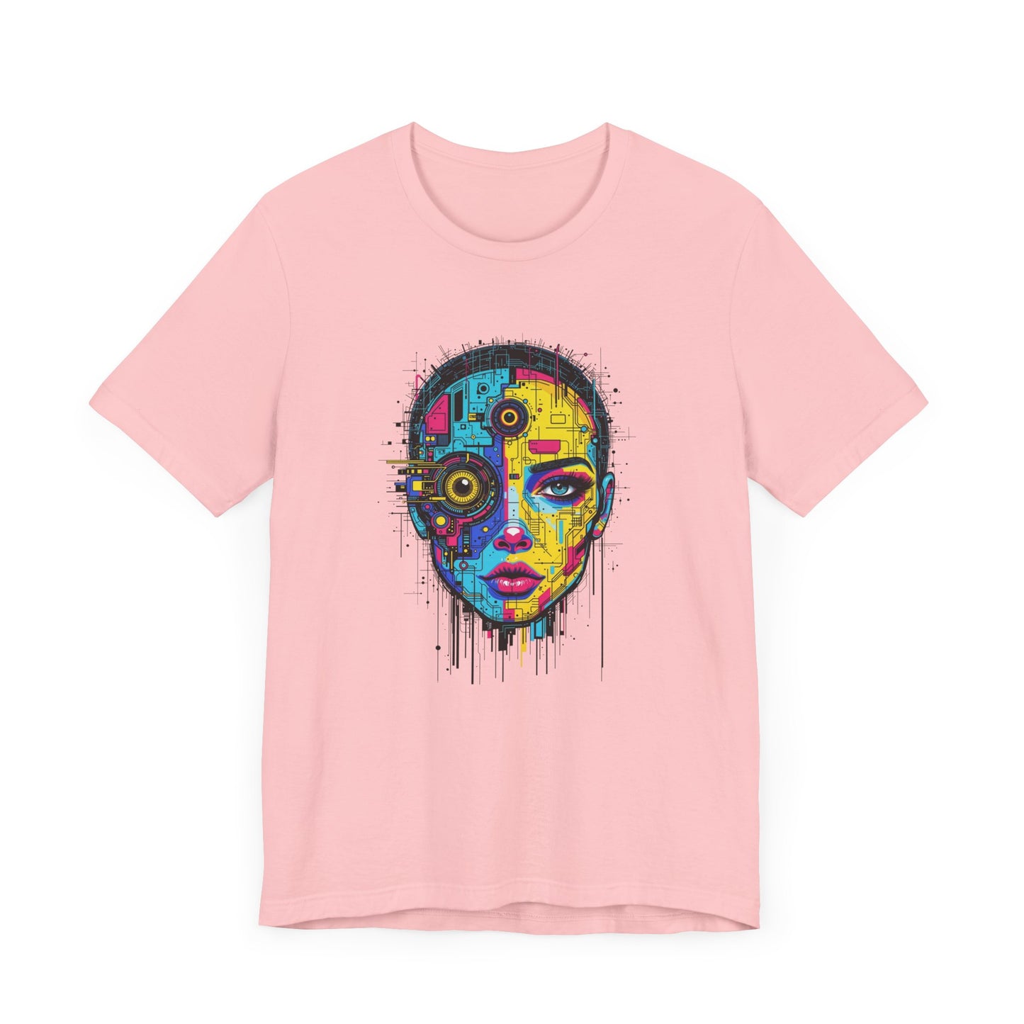 Third Eye Glitch – Robotic Woman with Circuit Face and Three Eyes Graphic T-Shirt