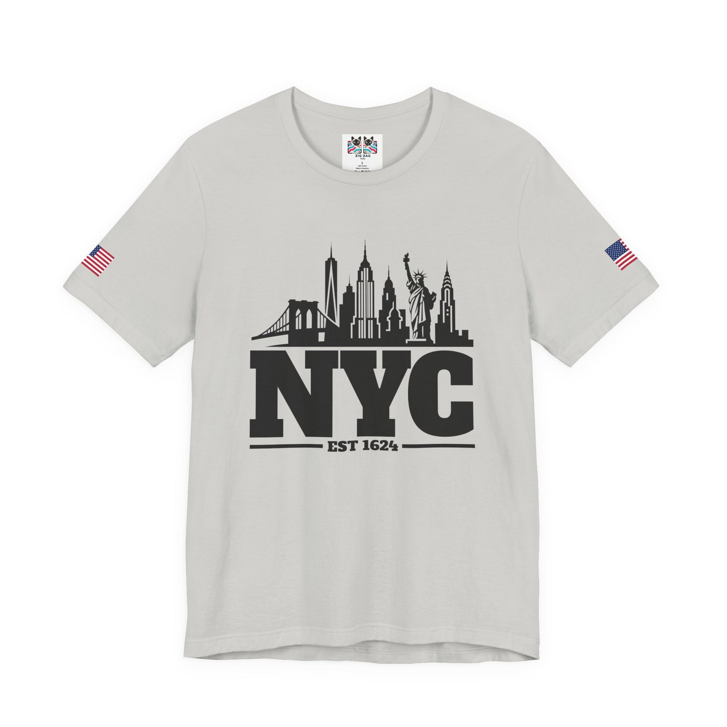 NYC Skyline Silhouette T-Shirt - Black & White New York City Est 1624 Minimalist