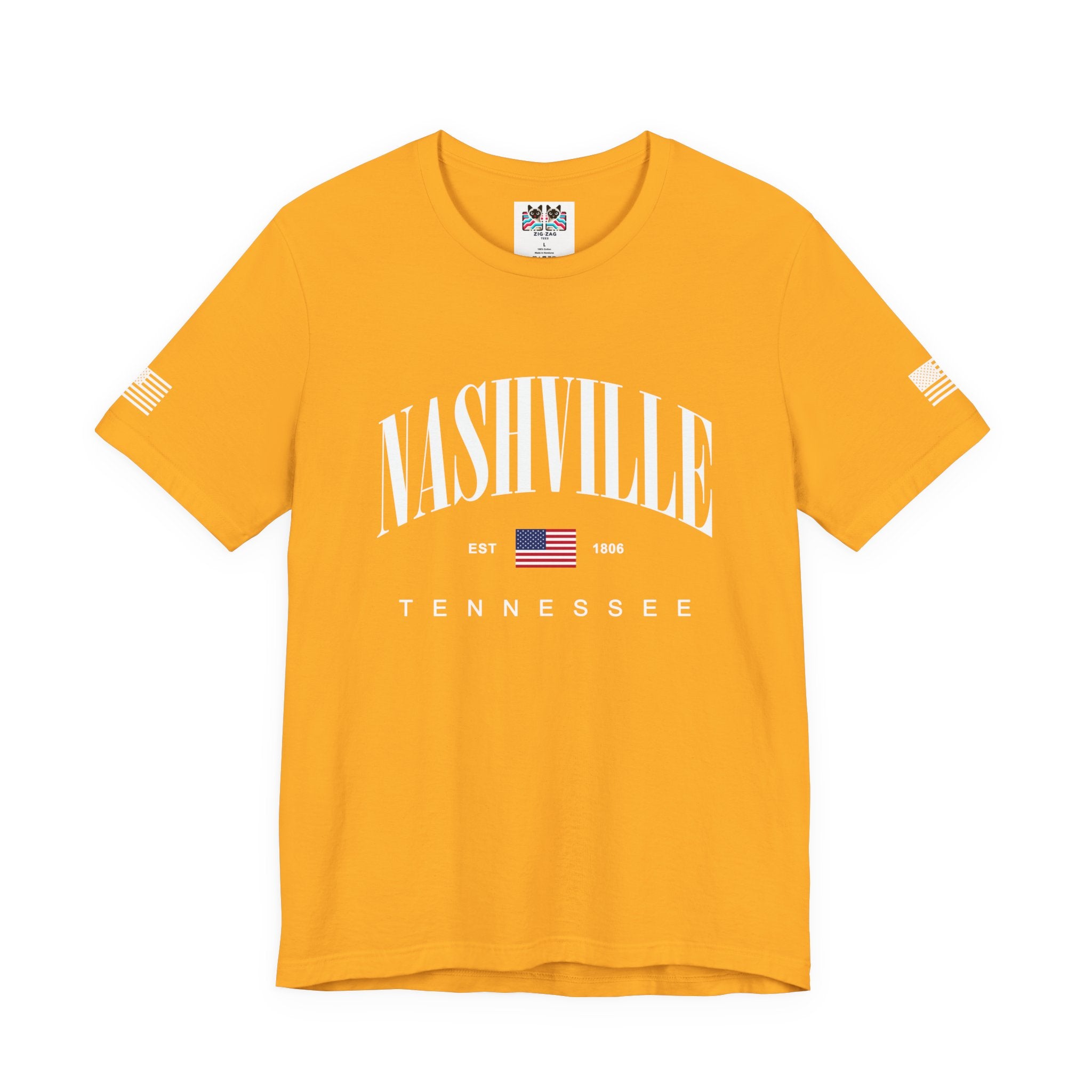 Nashville Tennessee EST 1806 T-Shirt – Arched American Flag Patriotic Typography Tee