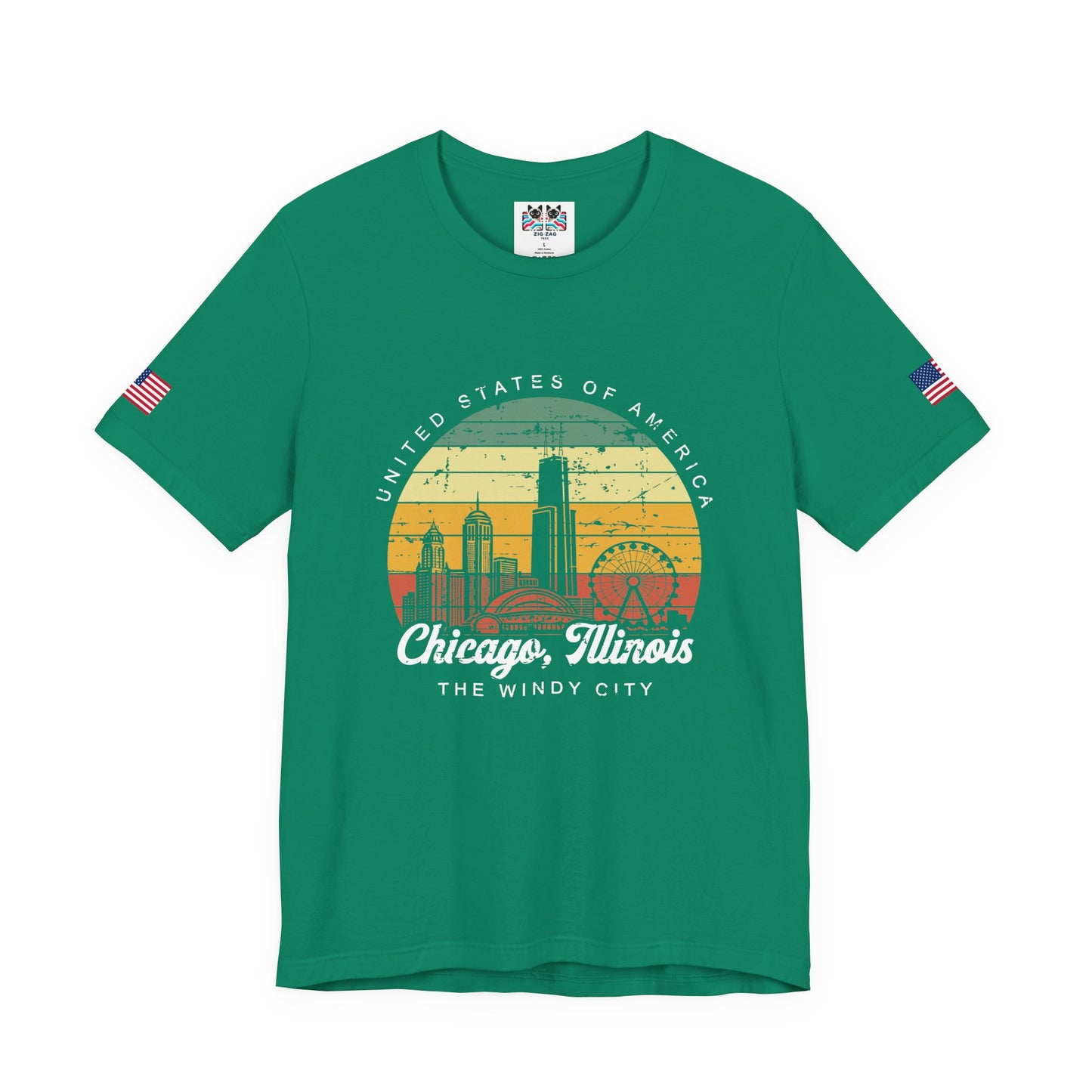 Chicago Illinois Retro Sunset T-Shirt - Vintage Skyline Ferris Wheel 70s Circle Design
