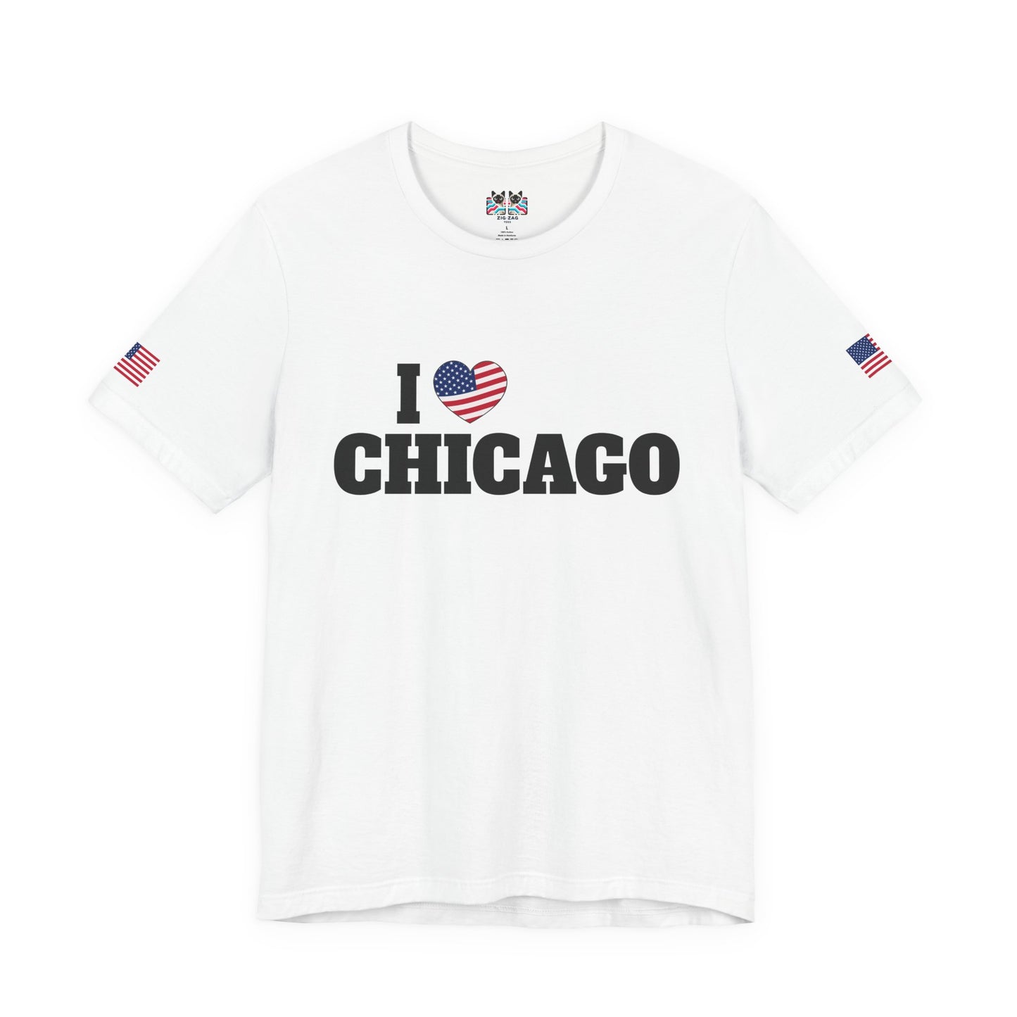 I Love Chicago T-Shirt - Classic USA Flag Heart Black Simple City Pride Design