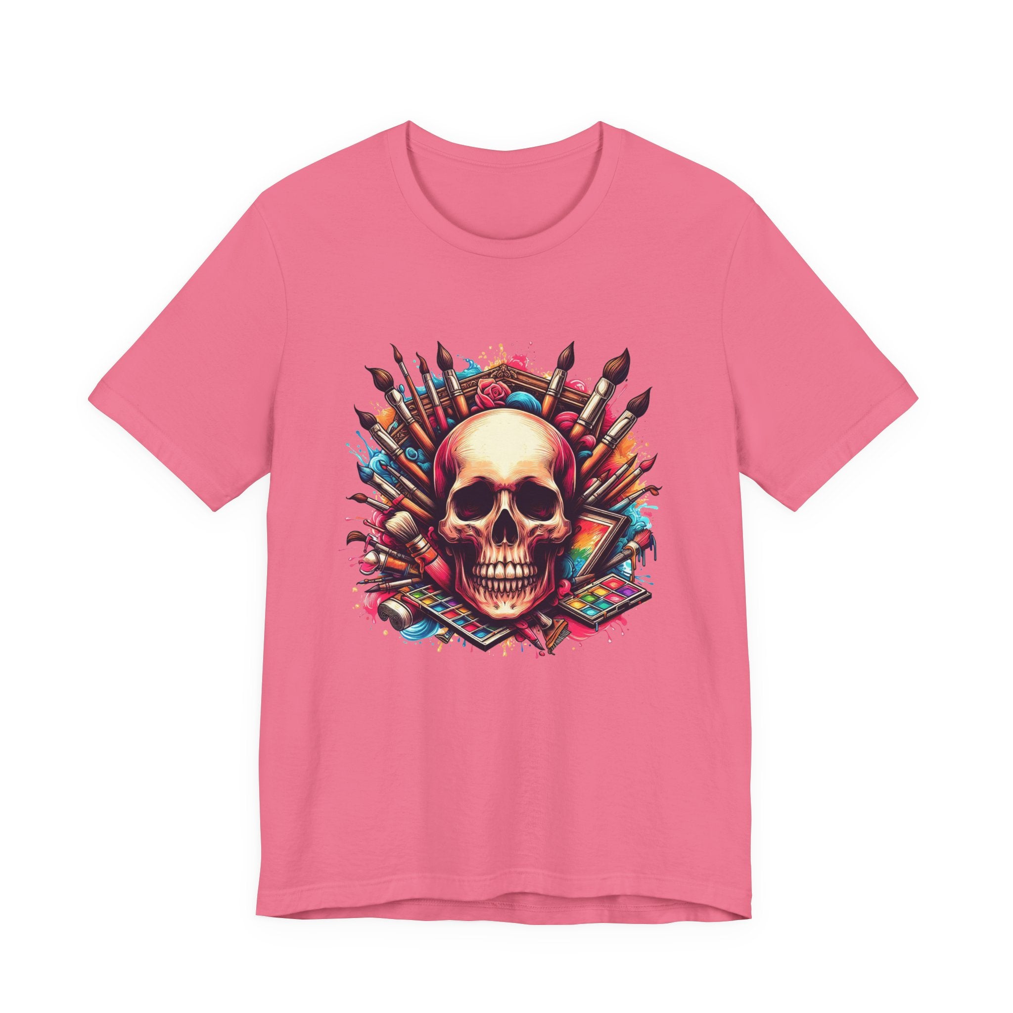Art Is Not Dead Tshirt – Skull with Stacked Art Supplies Circular Graphic