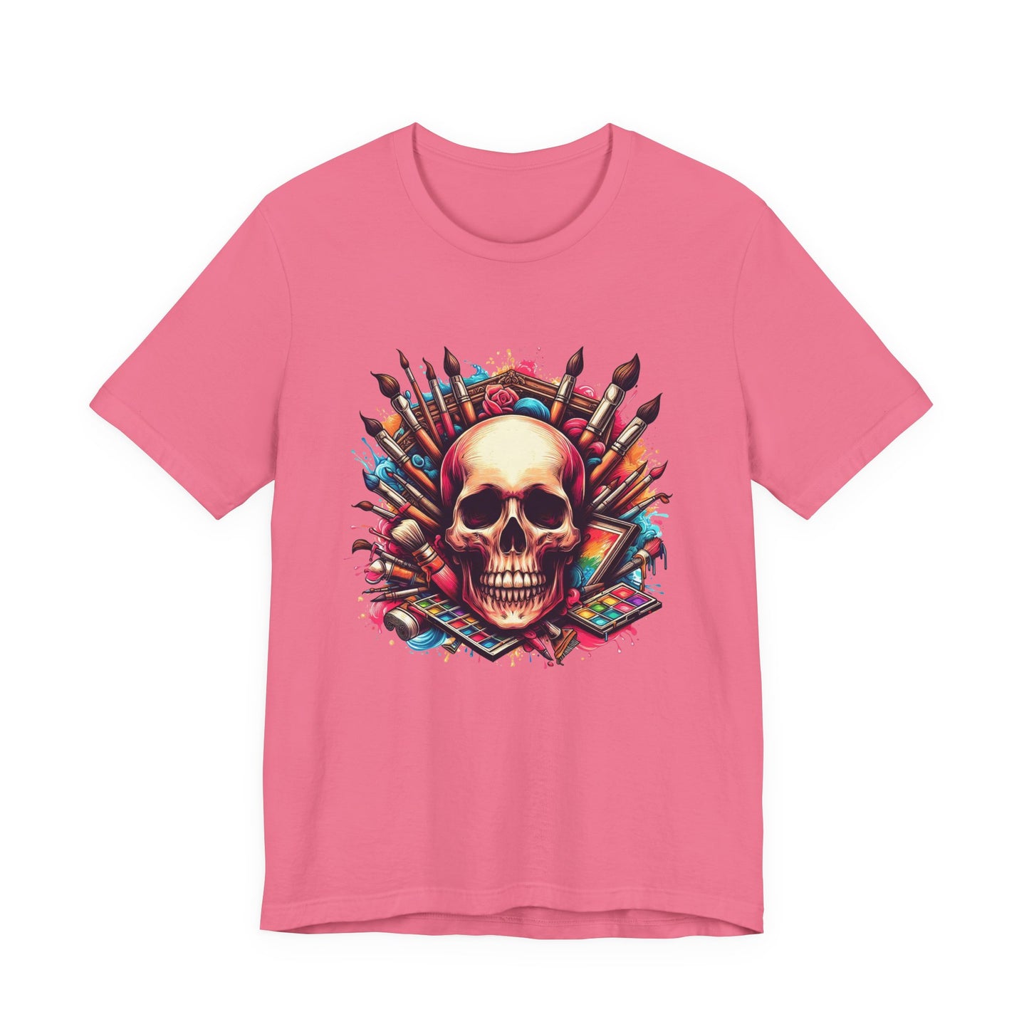 Art Is Not Dead Tshirt – Skull with Stacked Art Supplies Circular Graphic