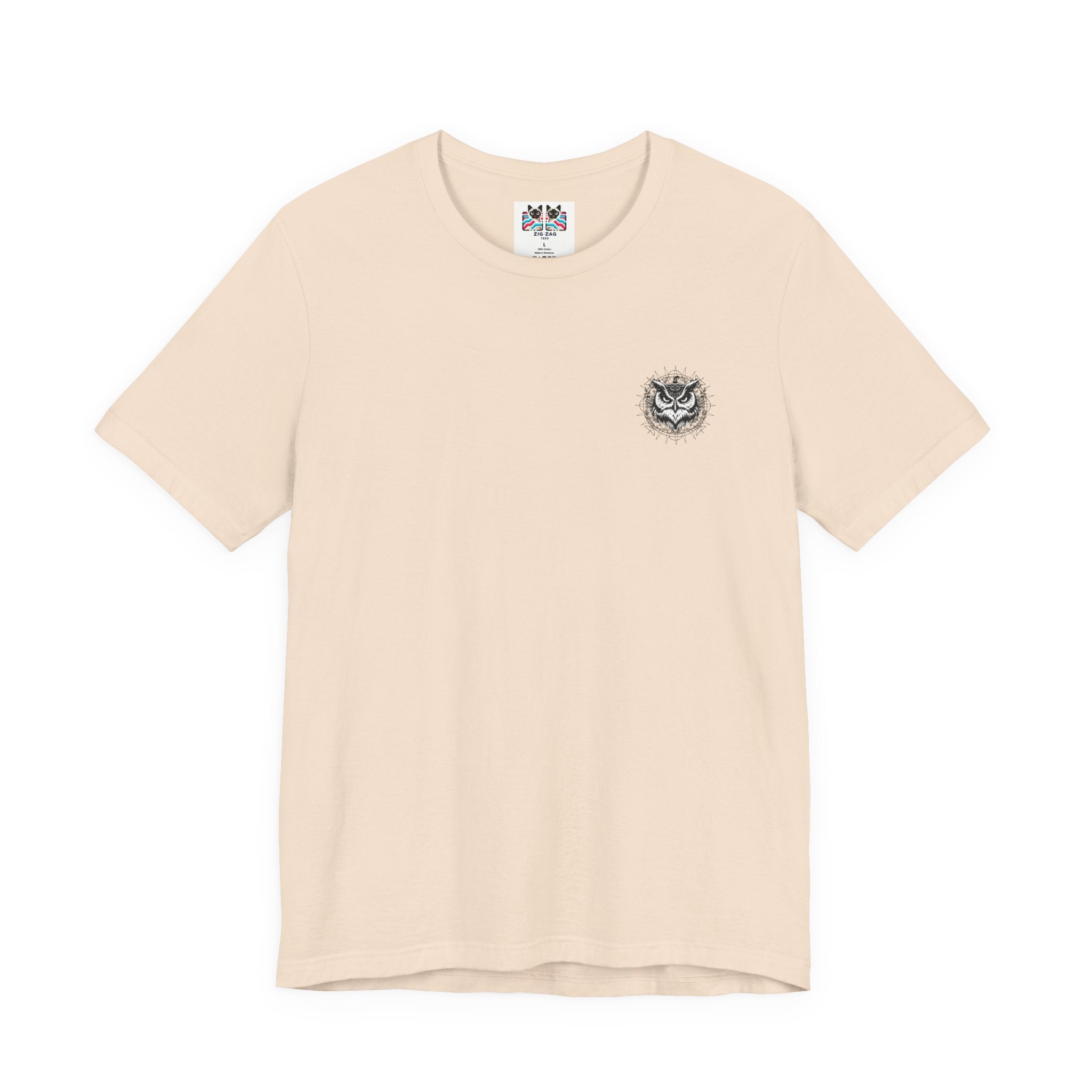 Spirit of Wisdom Owl T-Shirt – Wise Owl with Witch Hat and Medal [Black Text]