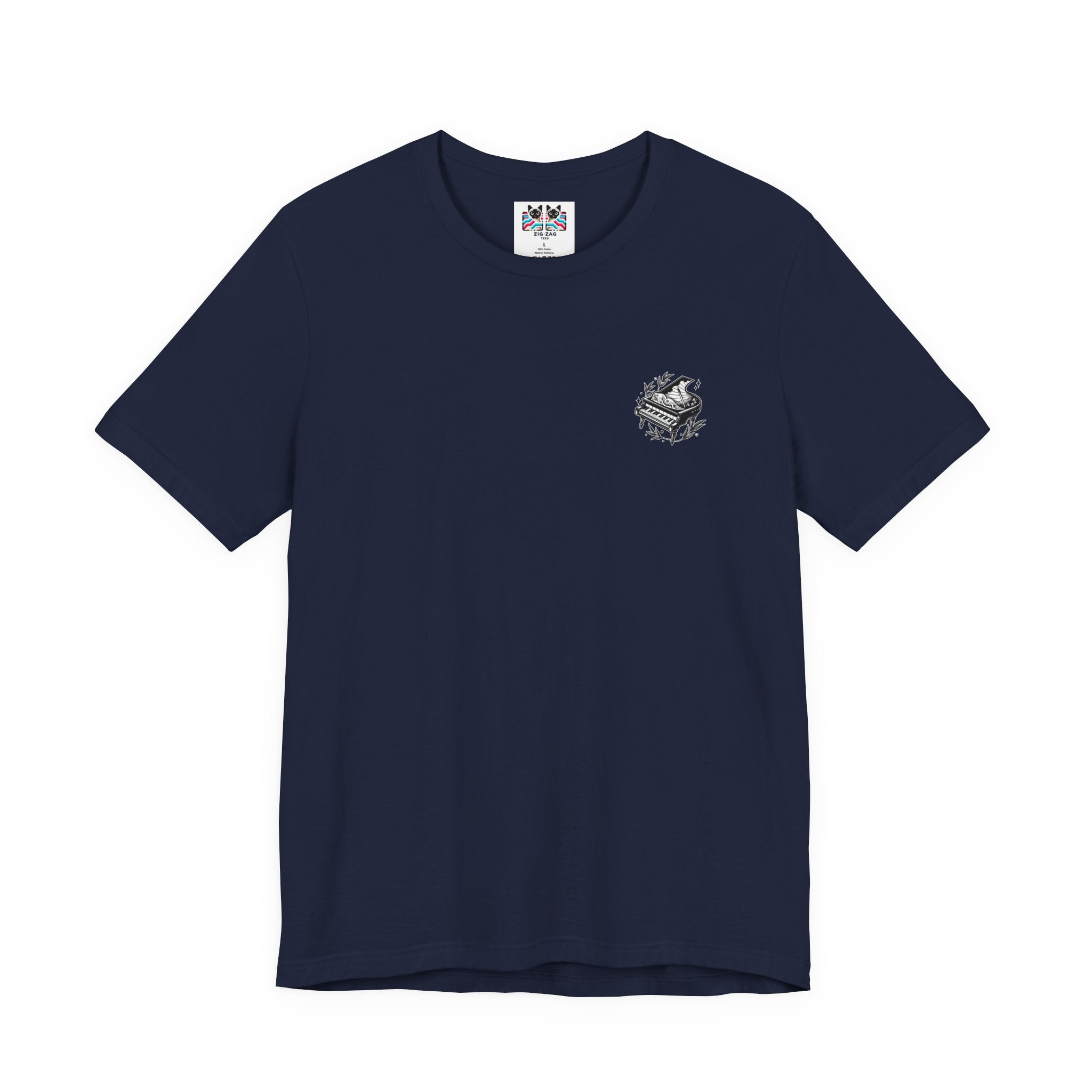 Grand Piano Story T-Shirt – Artistic Music Notes & Keys Graphic