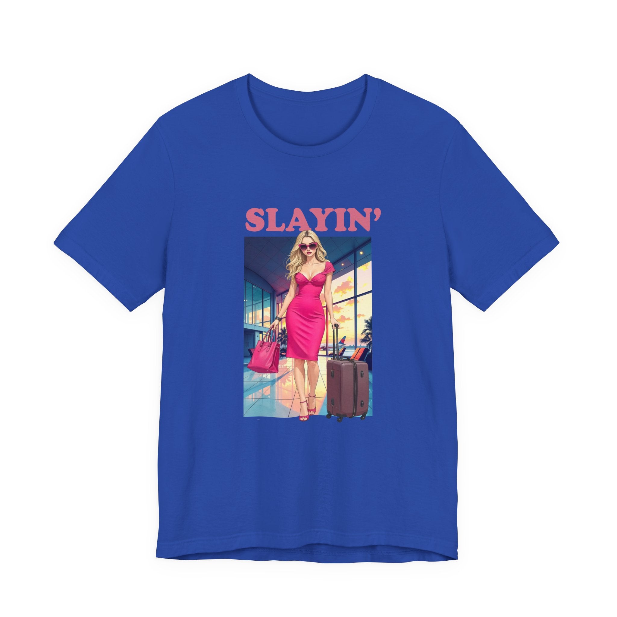 Slayin’ – Pink Airport Lounge Fashion Graphic T-Shirt