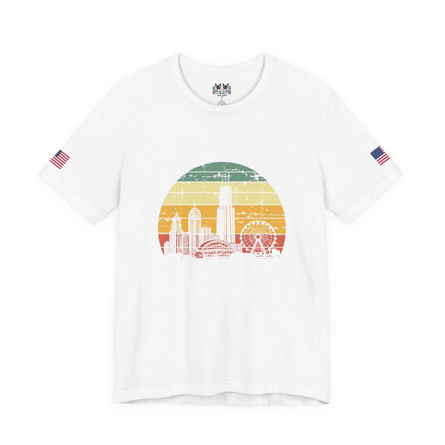 Chicago Illinois Retro Sunset T-Shirt - Vintage Skyline Ferris Wheel 70s Circle Design