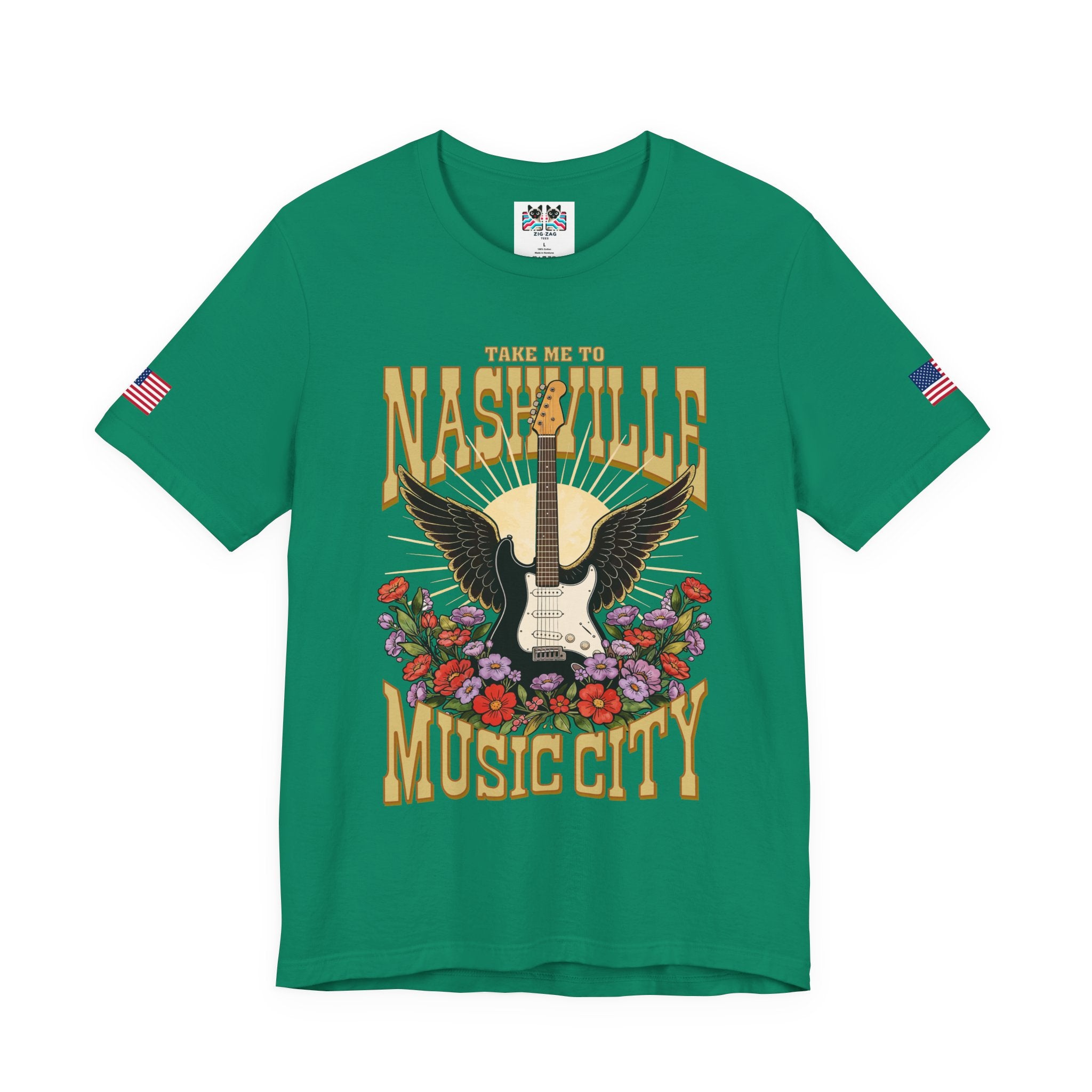 Take Me to Nashville Music City T-Shirt – Winged Electric Guitar Floral Graphic Tee