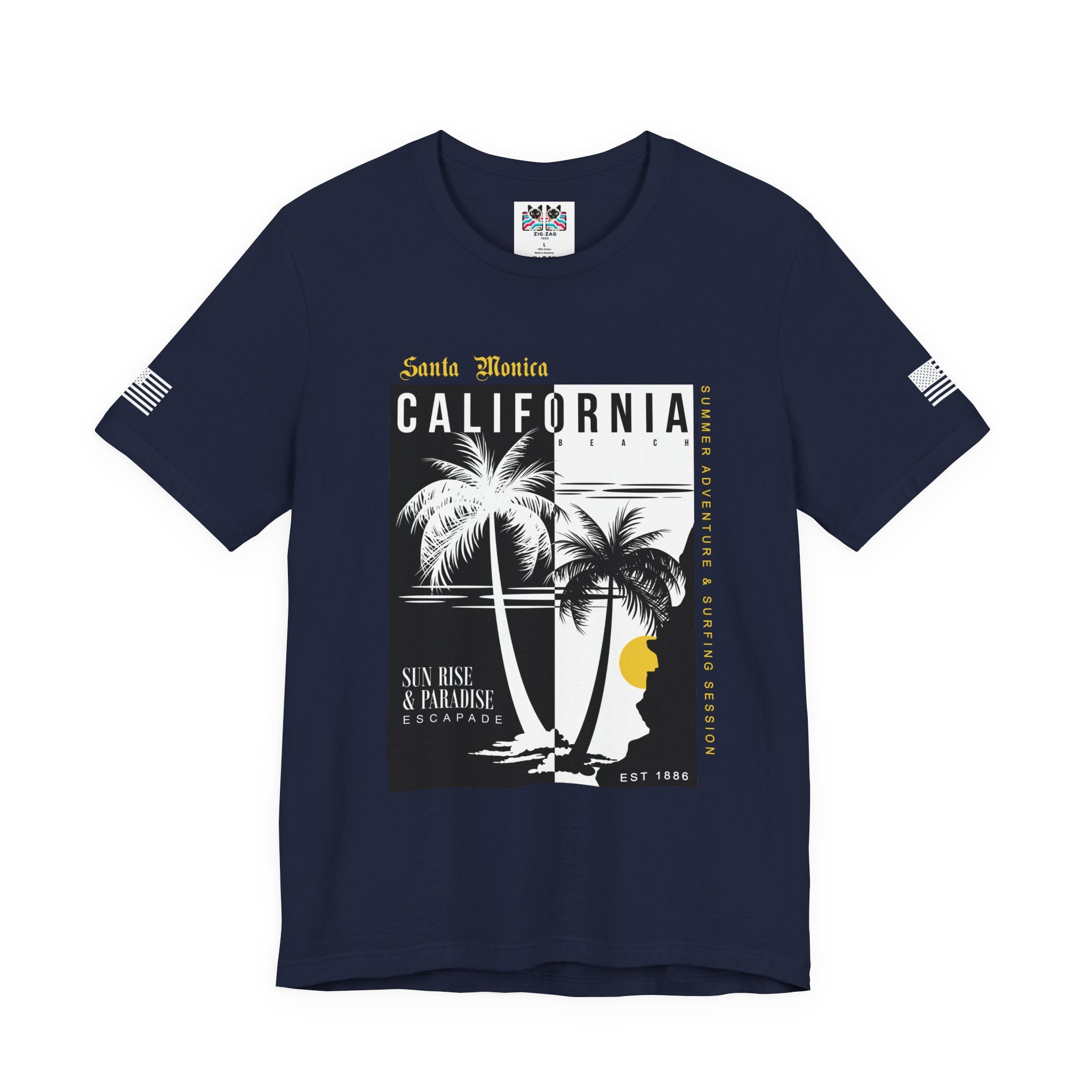 Santa Monica California Beach T-Shirt – Summer Adventure Surfing Session Sun Rise Paradise Tee