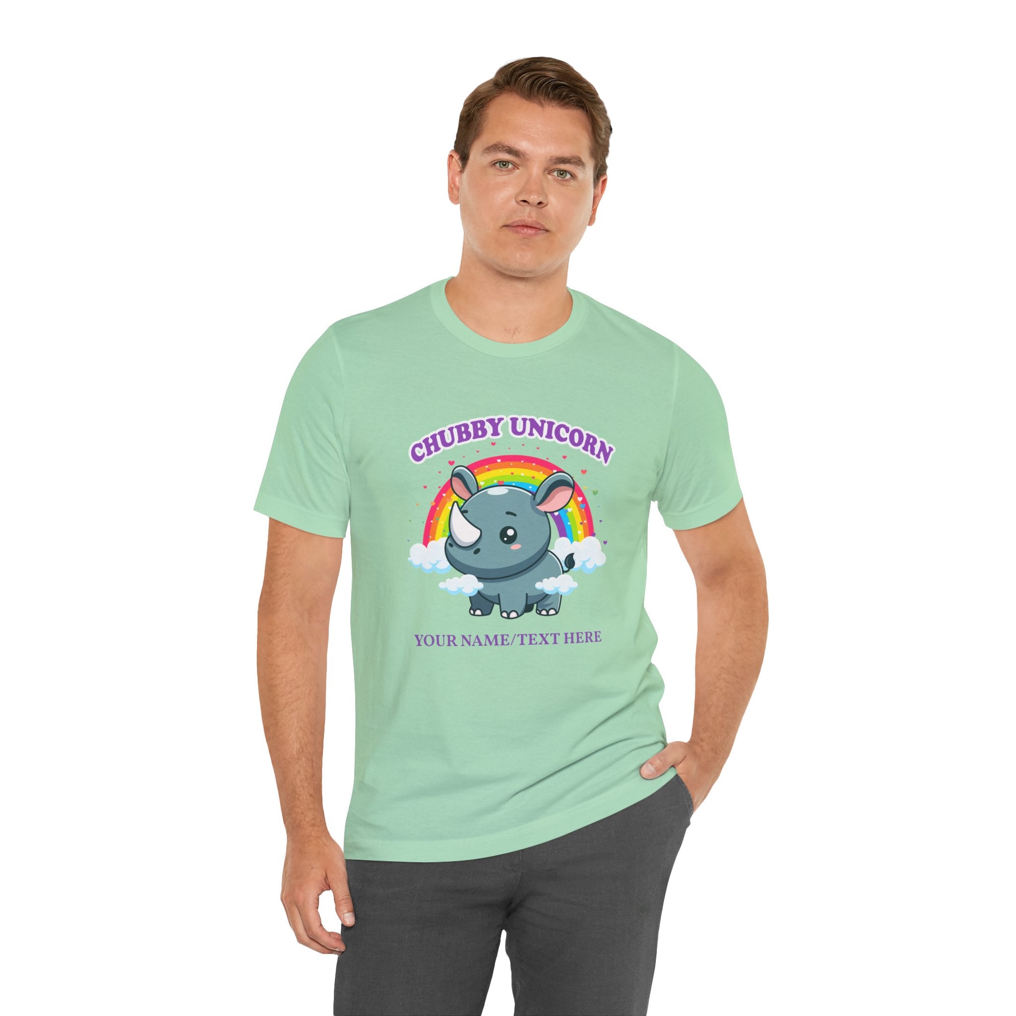 Custom T-Shirt - Chubby Unicorn T-Shirt – Cute Cartoon Rhino with Rainbow Graphic Tee