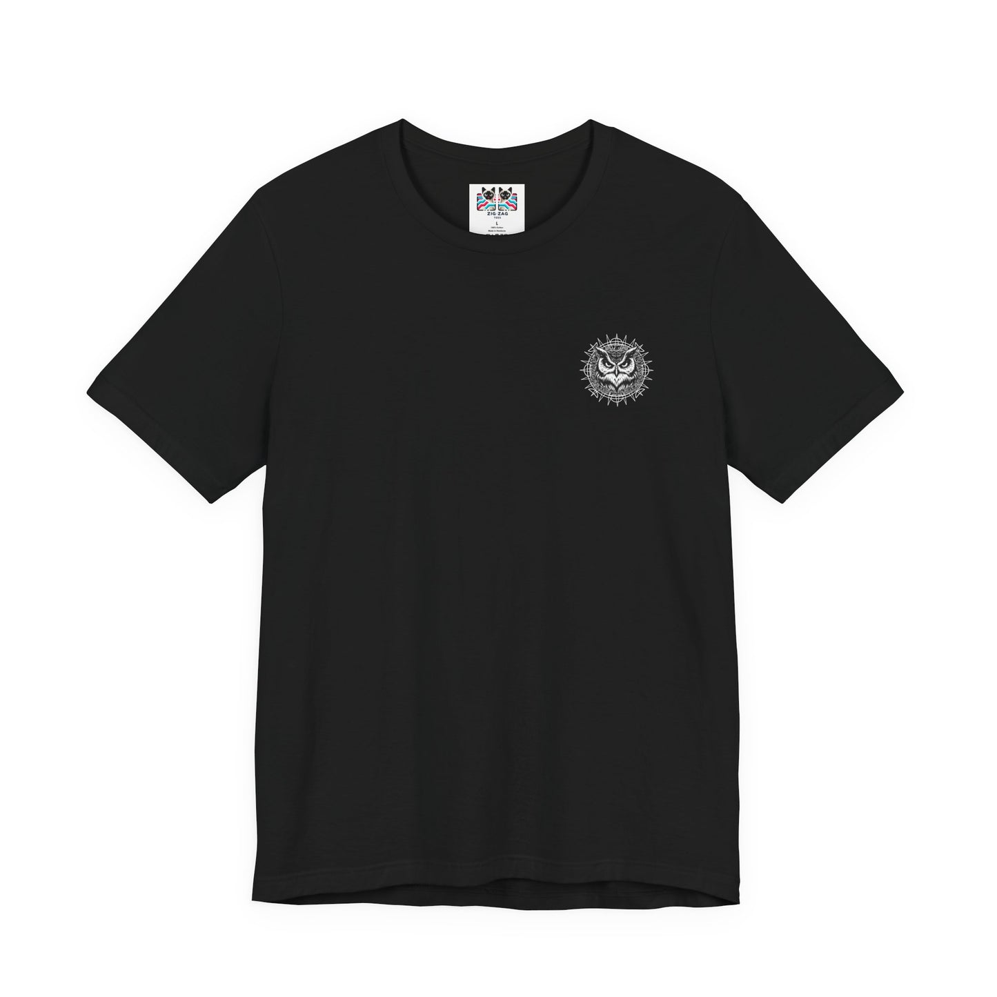 Spirit of Wisdom Owl T-Shirt – Wise Owl with Witch Hat and Medal [White Text]