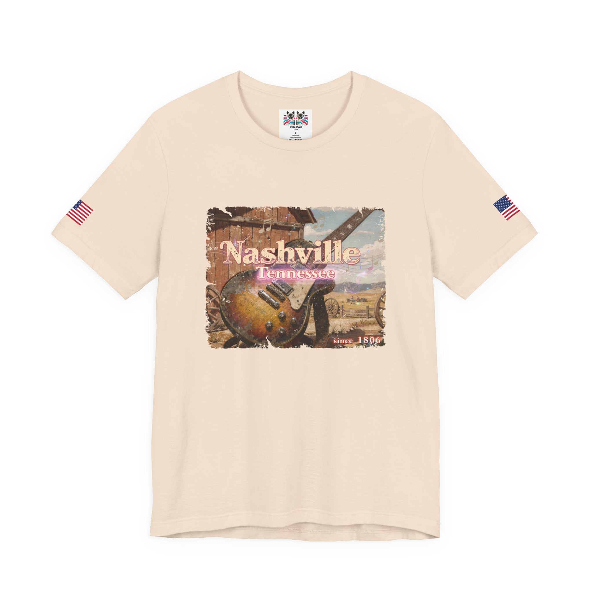 Nashville Tennessee Since 1806 T-Shirt – Distressed Vintage Electric Guitar Western Scene Graphic Tee