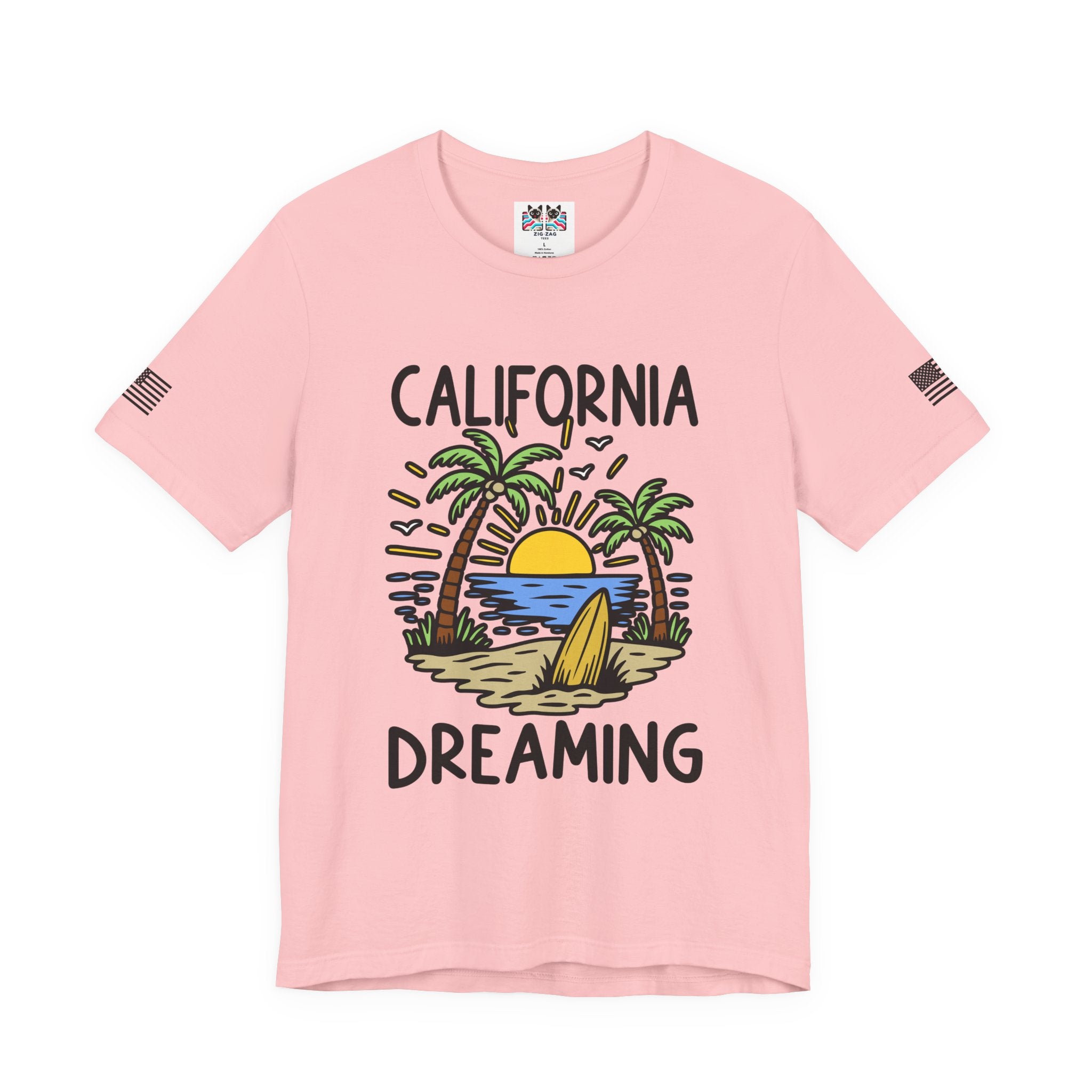 California Dreaming T-Shirt – Beach Sunset Surfboard Palm Tree Tropical Graphic Tee