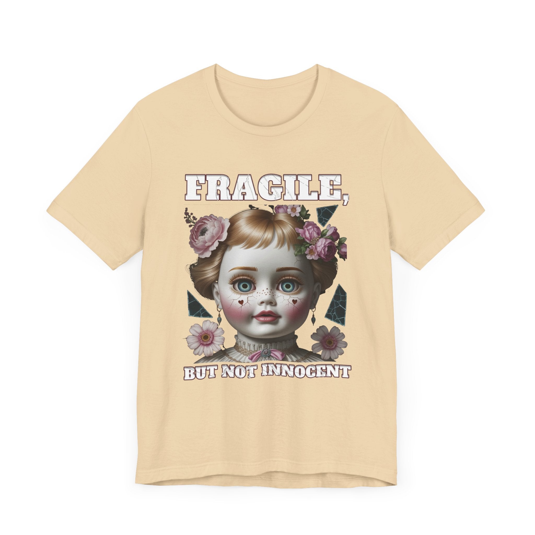 Fragile, But Not Innocent | Doll Face with Flowers & Cracks Graphic T-Shirt