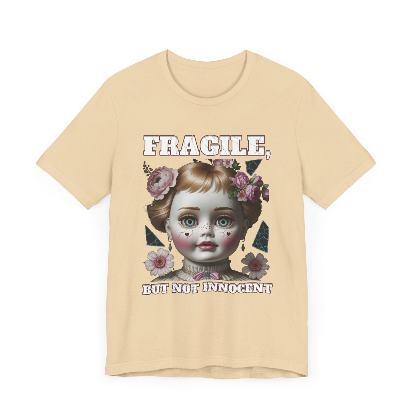 Fragile, But Not Innocent | Doll Face with Flowers & Cracks Graphic T-Shirt