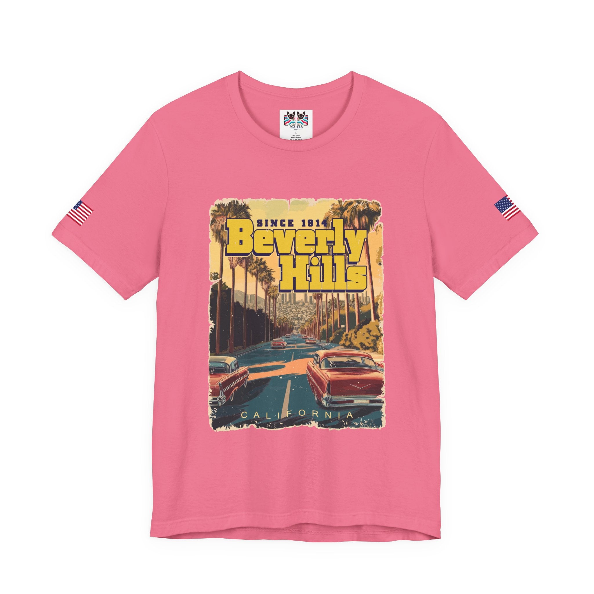 Beverly Hills Since 1914 California T-Shirt – Classic Cars Palm Boulevard Retro Graphic Tee