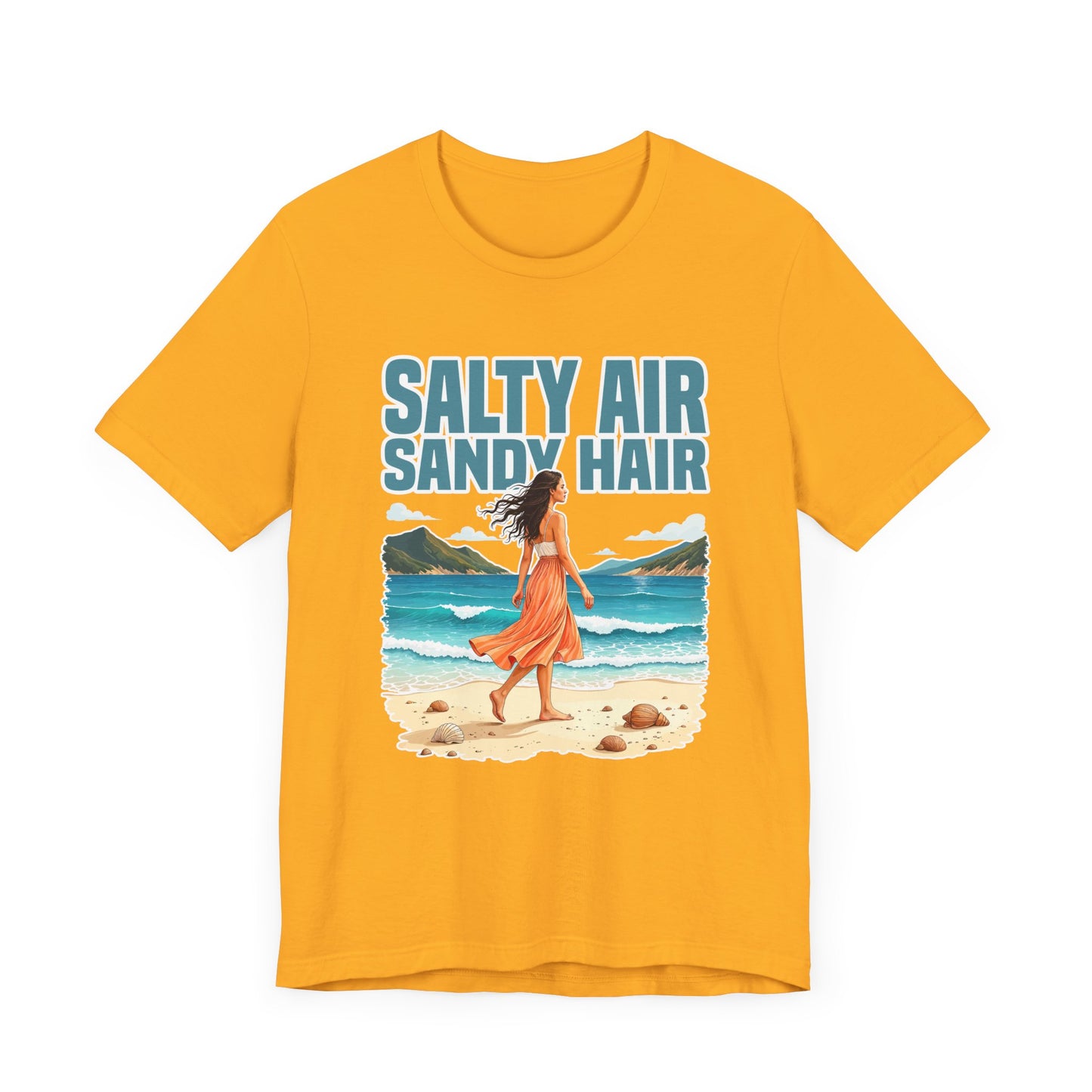 Salty Air Sandy Hair Tee, Beach Babe Shirt, Ocean Mood Graphic Tee, Summer Coastline Top, Coastal Girl Gift Tee