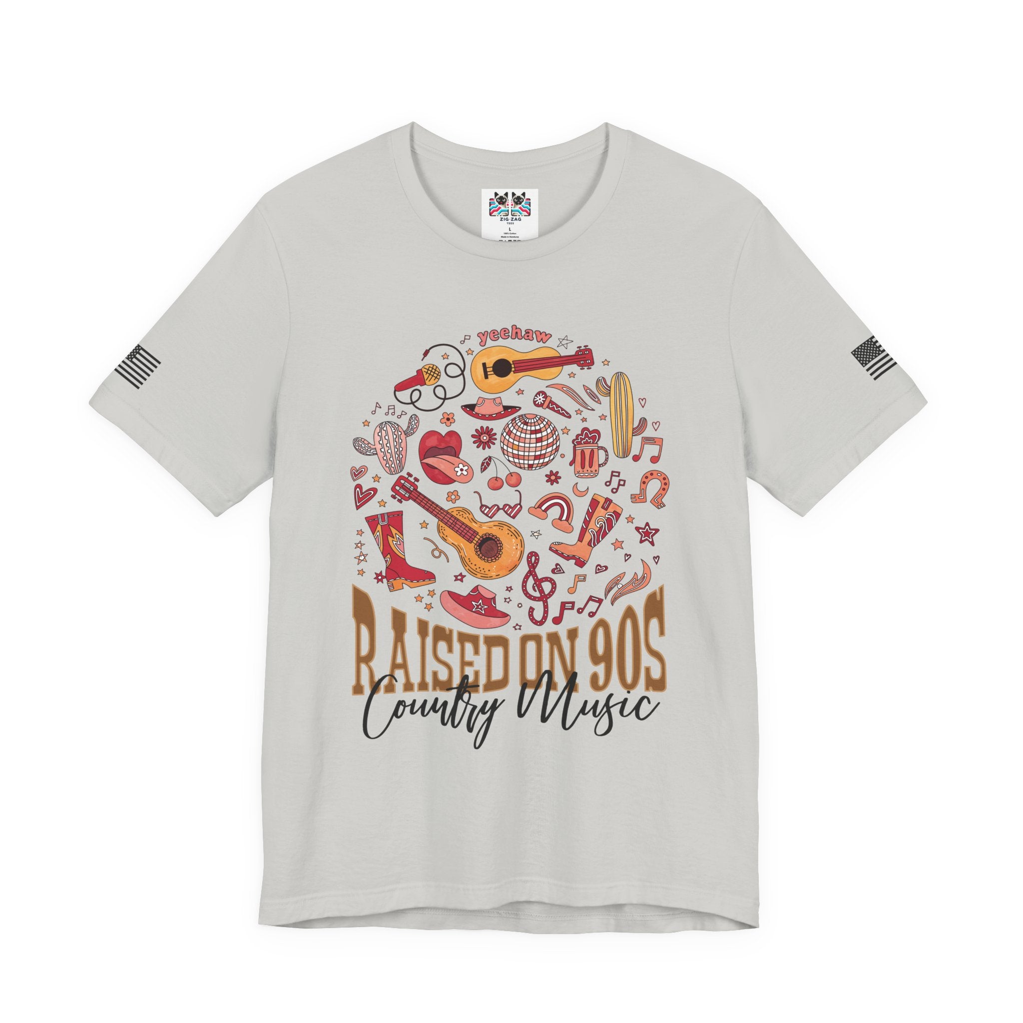 Raised on 90s Country Music T-Shirt – Yeehaw Retro Circle Collage Graphic Tee