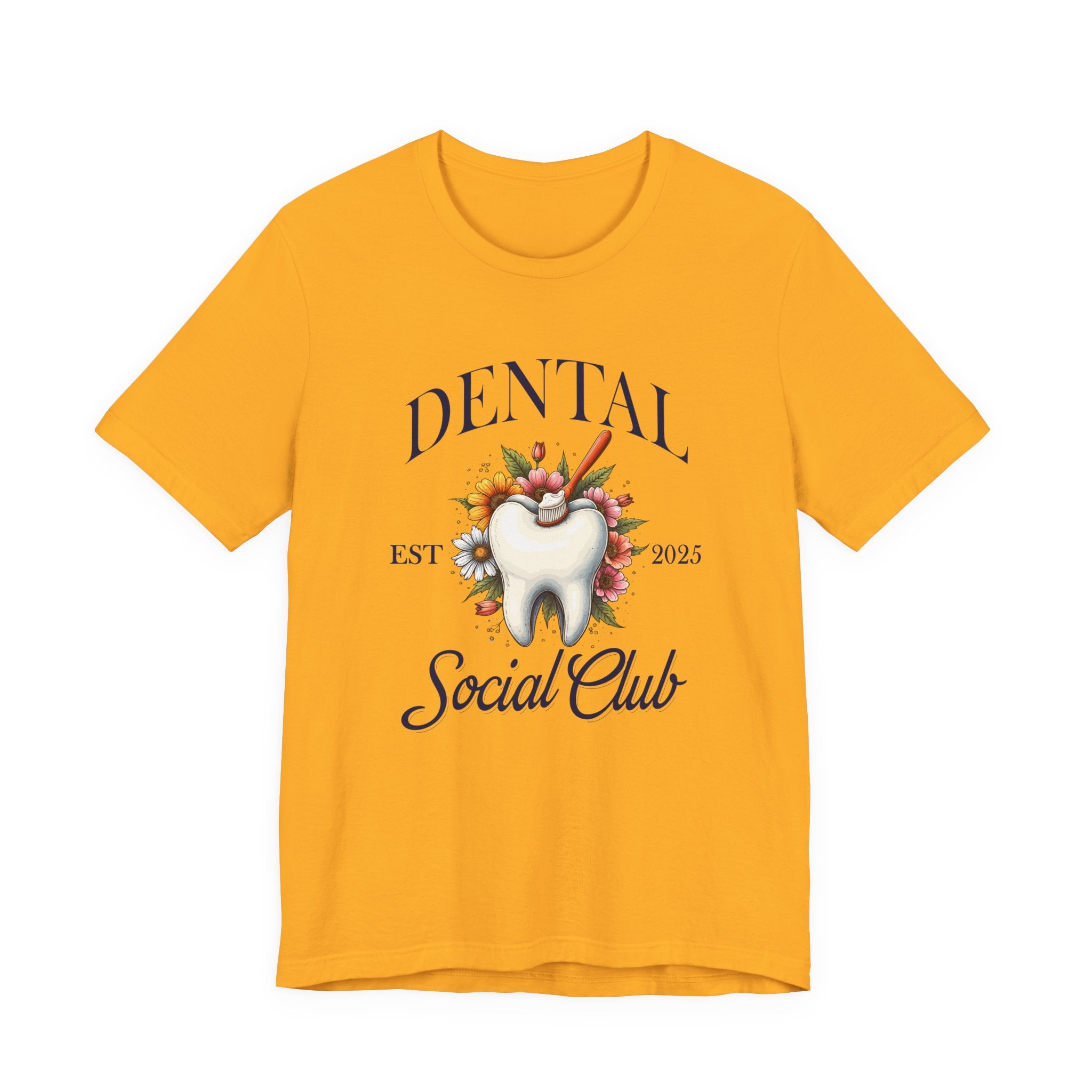 Dental Social Club T Shirt Large Tooth with Brush Paste Flowers Est 2025
