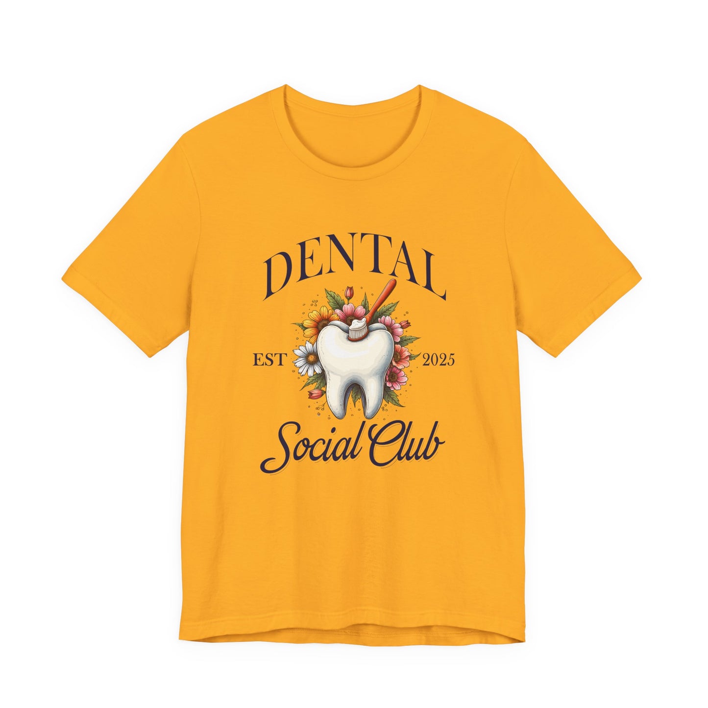 Dental Social Club T Shirt Large Tooth with Brush Paste Flowers Est 2025