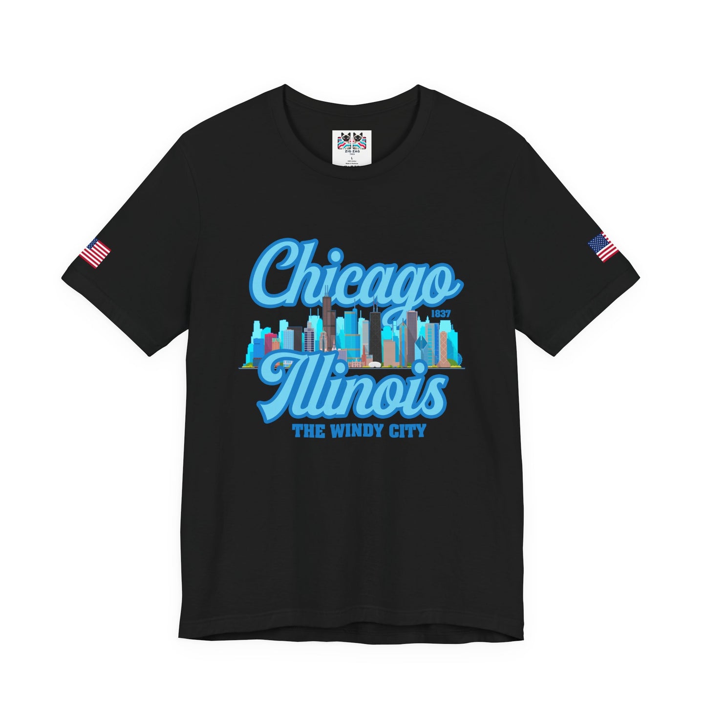 Chicago Illinois Windy City T-Shirt - 1837 Blue Colorful Skyline Navy Design