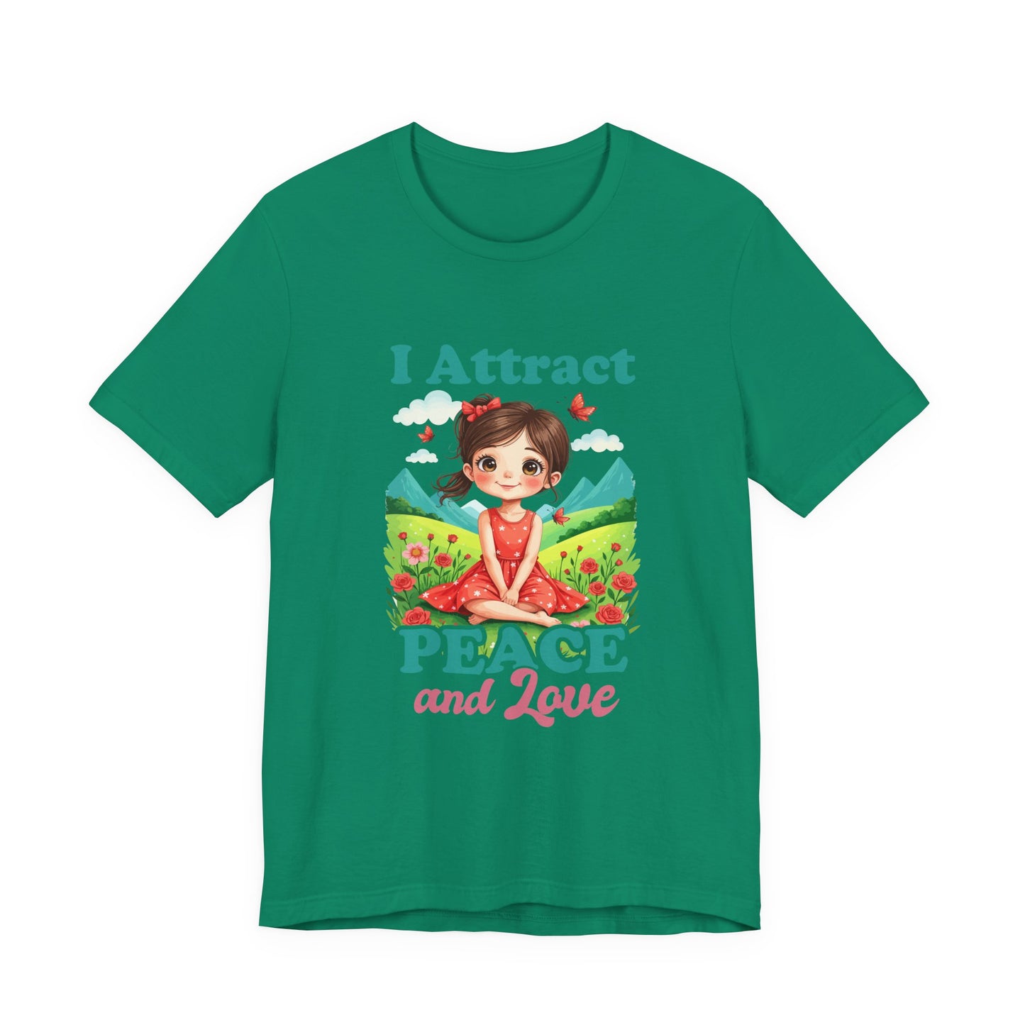 I Attract PEACE & Love – Little Girl in Nature with Butterflies Graphic T-Shirt