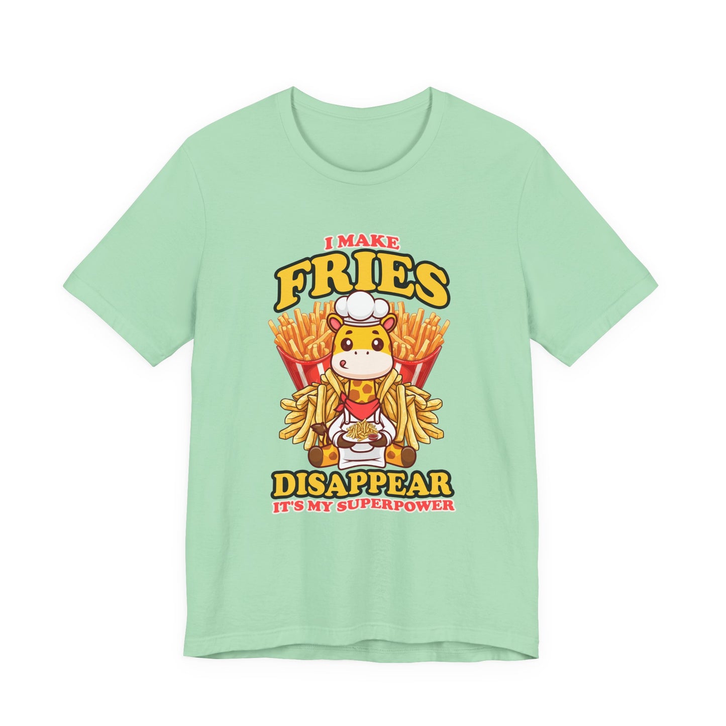 I Make Fries Disappear T-Shirt – Adorable Baby Giraffe Chef With Fries Funny Super Power Graphic Tee