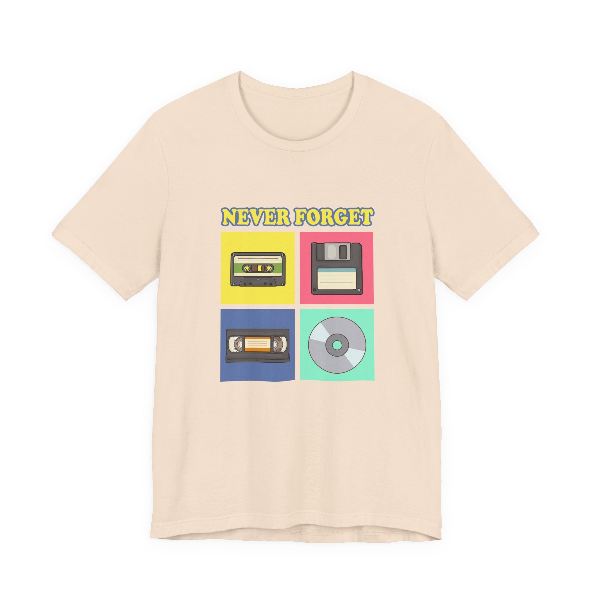 Never Forget Retro Media Tshirt Floppy Disk Cassette Tape Recorder CD Graphic