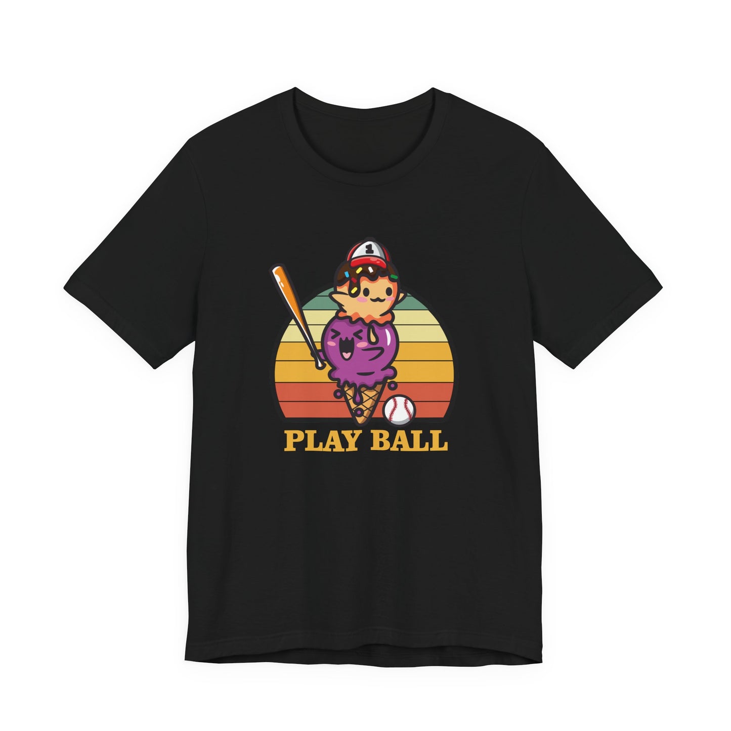 Baseball tshirt - Play Ball Drip Ice Cream Baseball Tshirt Fun Dripping Cone and Player Design
