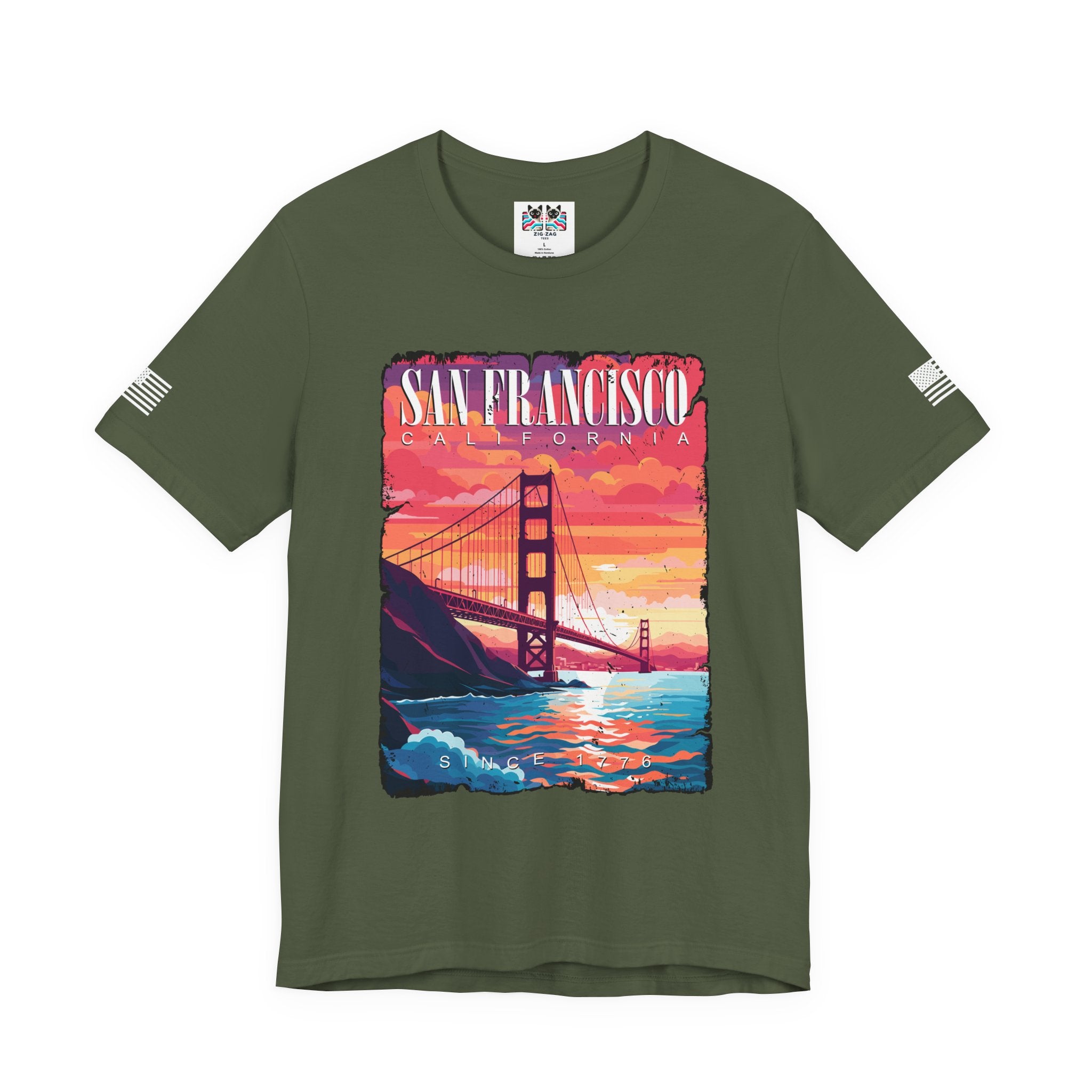 San Francisco California T-Shirt – Golden Gate Bridge Sunset Graphic Tee Since 1776