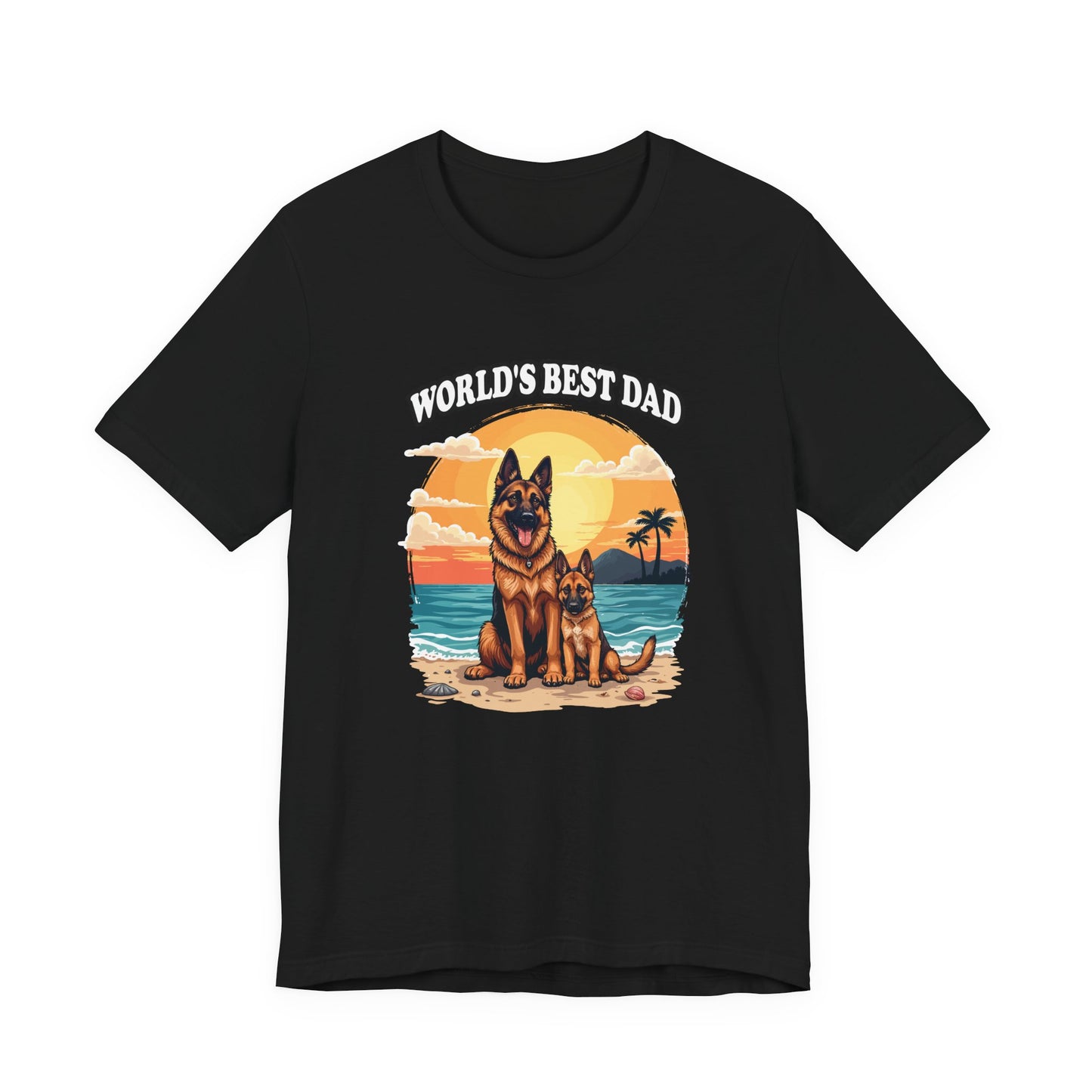 Worlds Best Dad Tshirt German Shepherd Dog Father and Puppy Beach Sunset Design