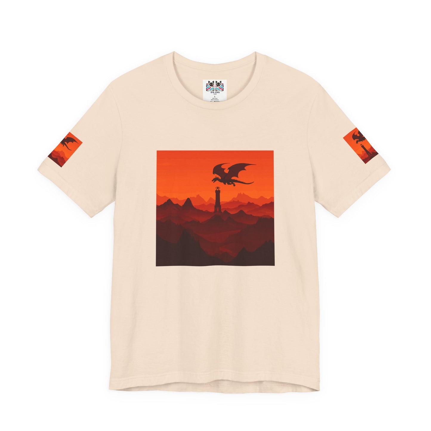 Dragon Sunset T-Shirt – Silhouette Flying Dragon Mountain Landscape Fantasy Graphic Tee