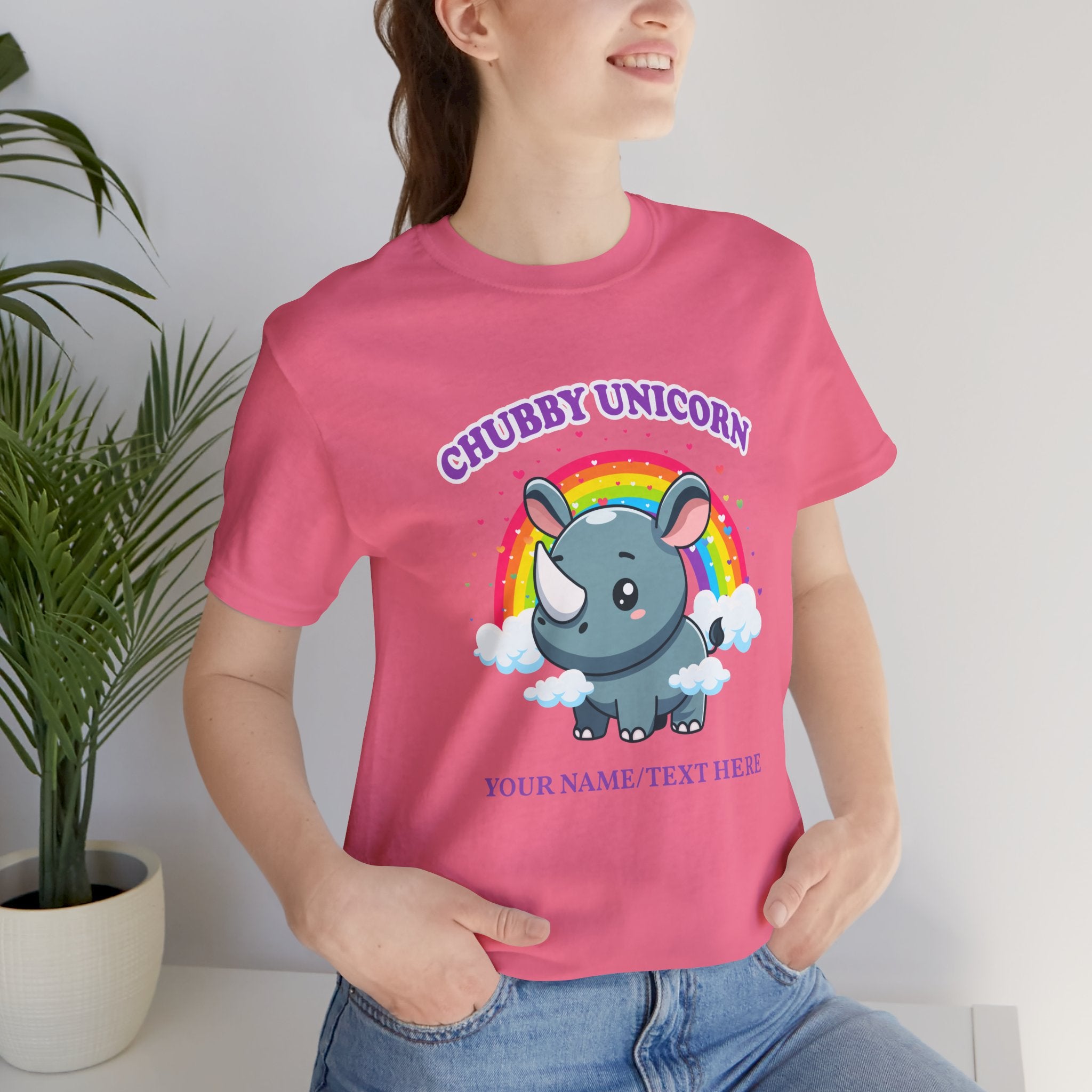 Custom T-Shirt - Chubby Unicorn T-Shirt – Cute Cartoon Rhino with Rainbow Graphic Tee