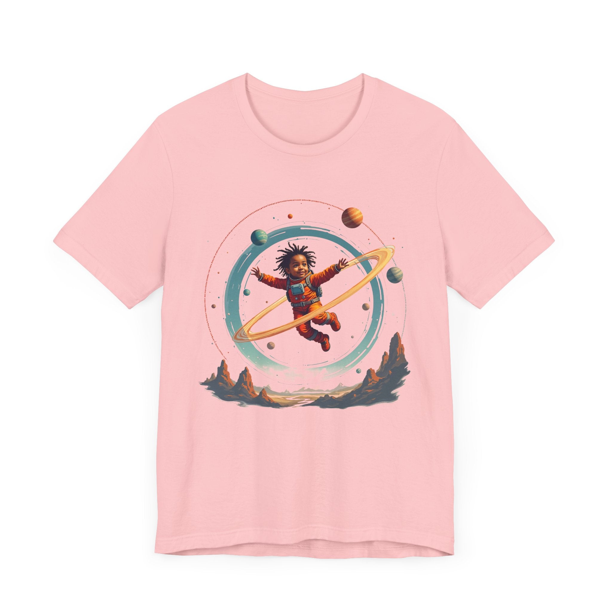 Toddler Flying in Spacesuit with Revolving Planets Space Adventure Graphic T-Shirt