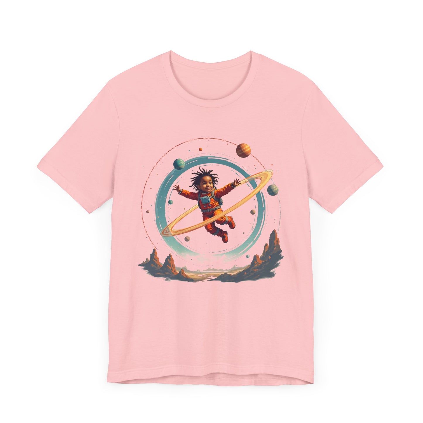 Toddler Flying in Spacesuit with Revolving Planets Space Adventure Graphic T-Shirt