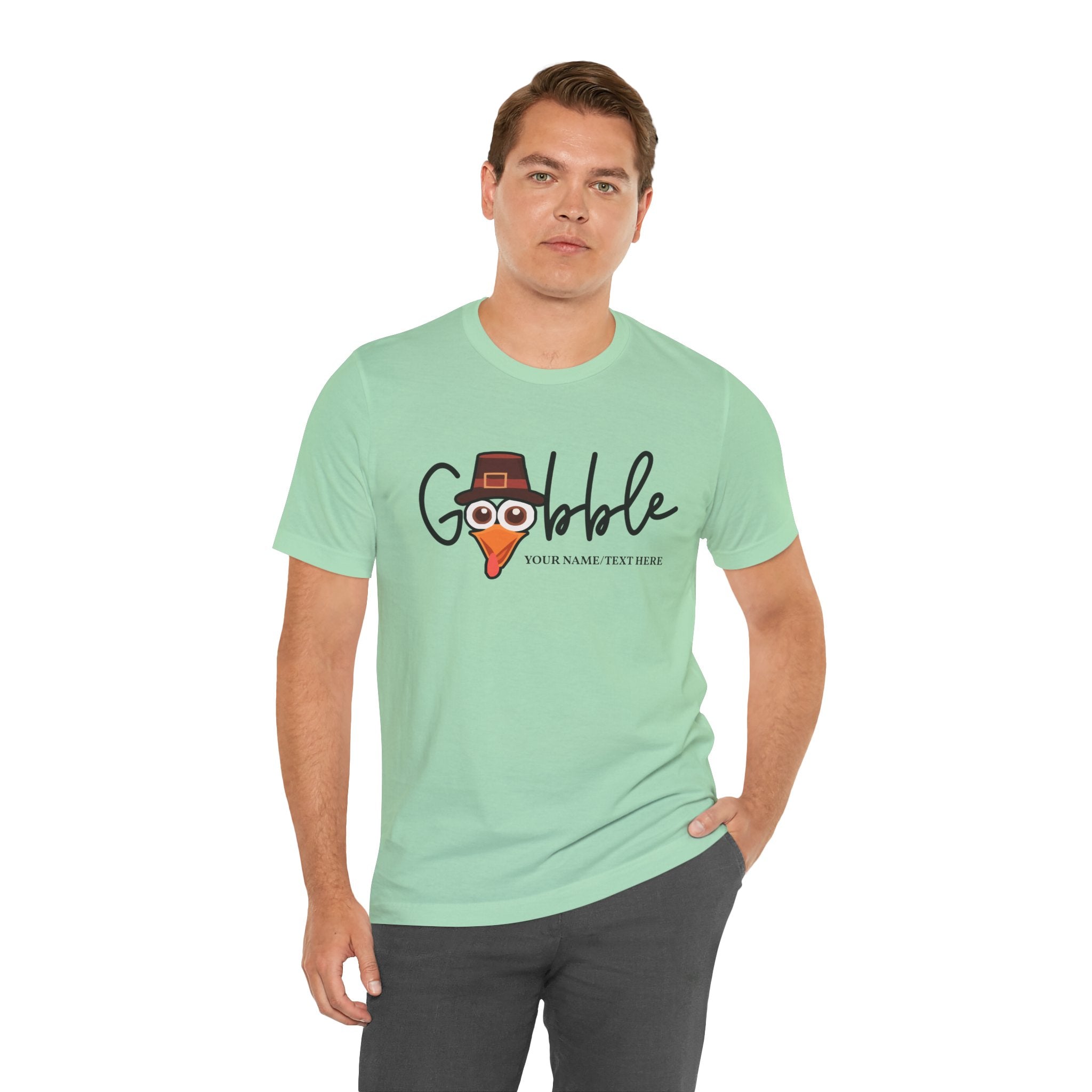 Custom T-Shirt - Gobble Turkey Head Cursive T-Shirt