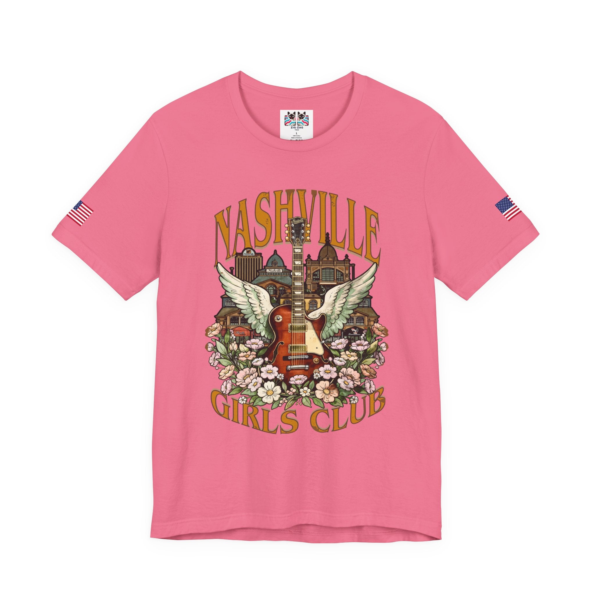 Nashville Girls Club T-Shirt – Winged Guitar Floral Skyline Graphic Tee